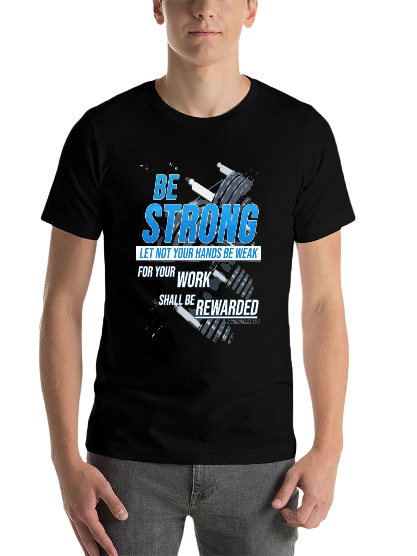 Black Be Strong T-Shirt: Christian Workout Apparel view 7
