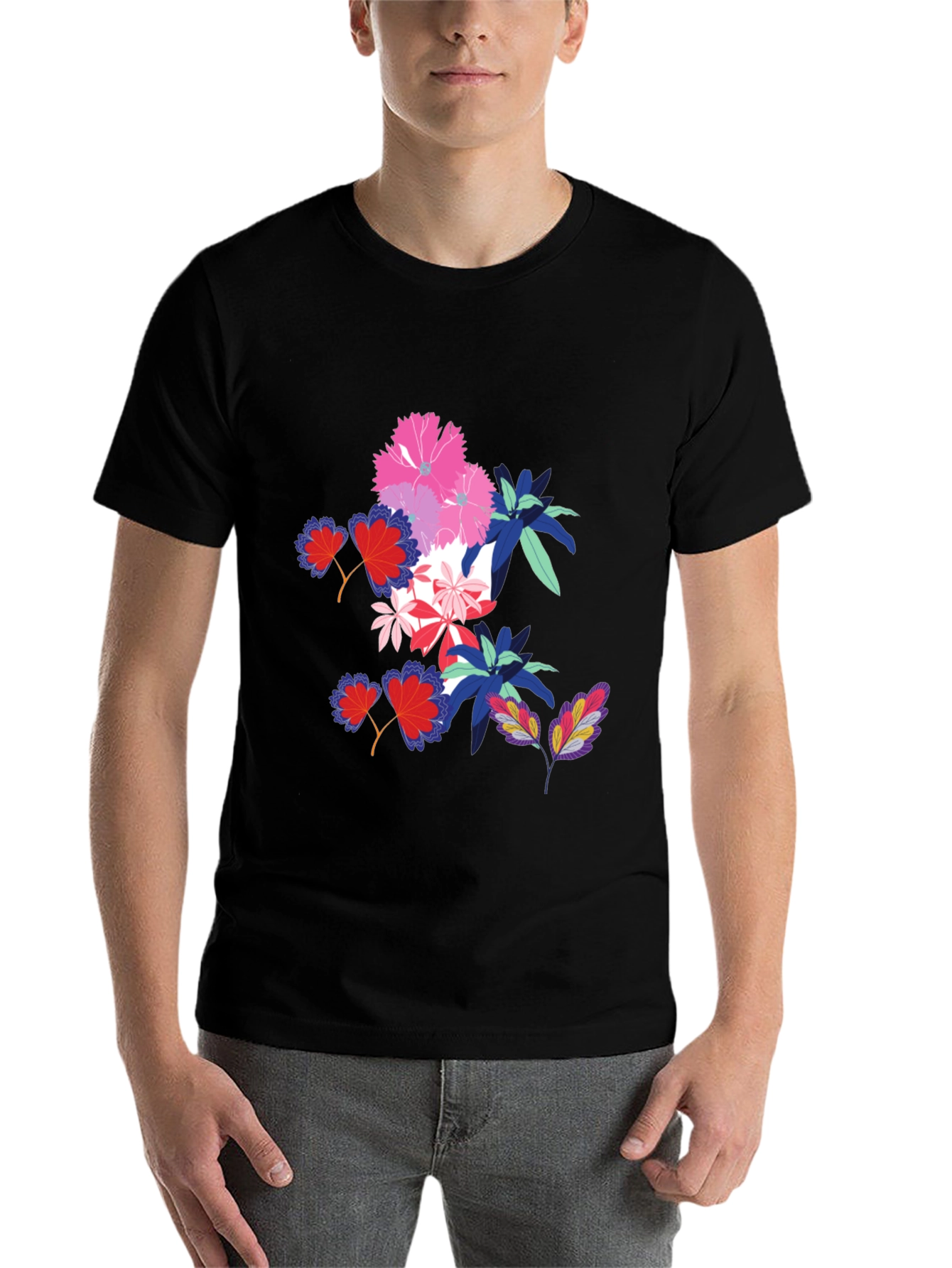 Black Floral Print Black T-Shirt view 7