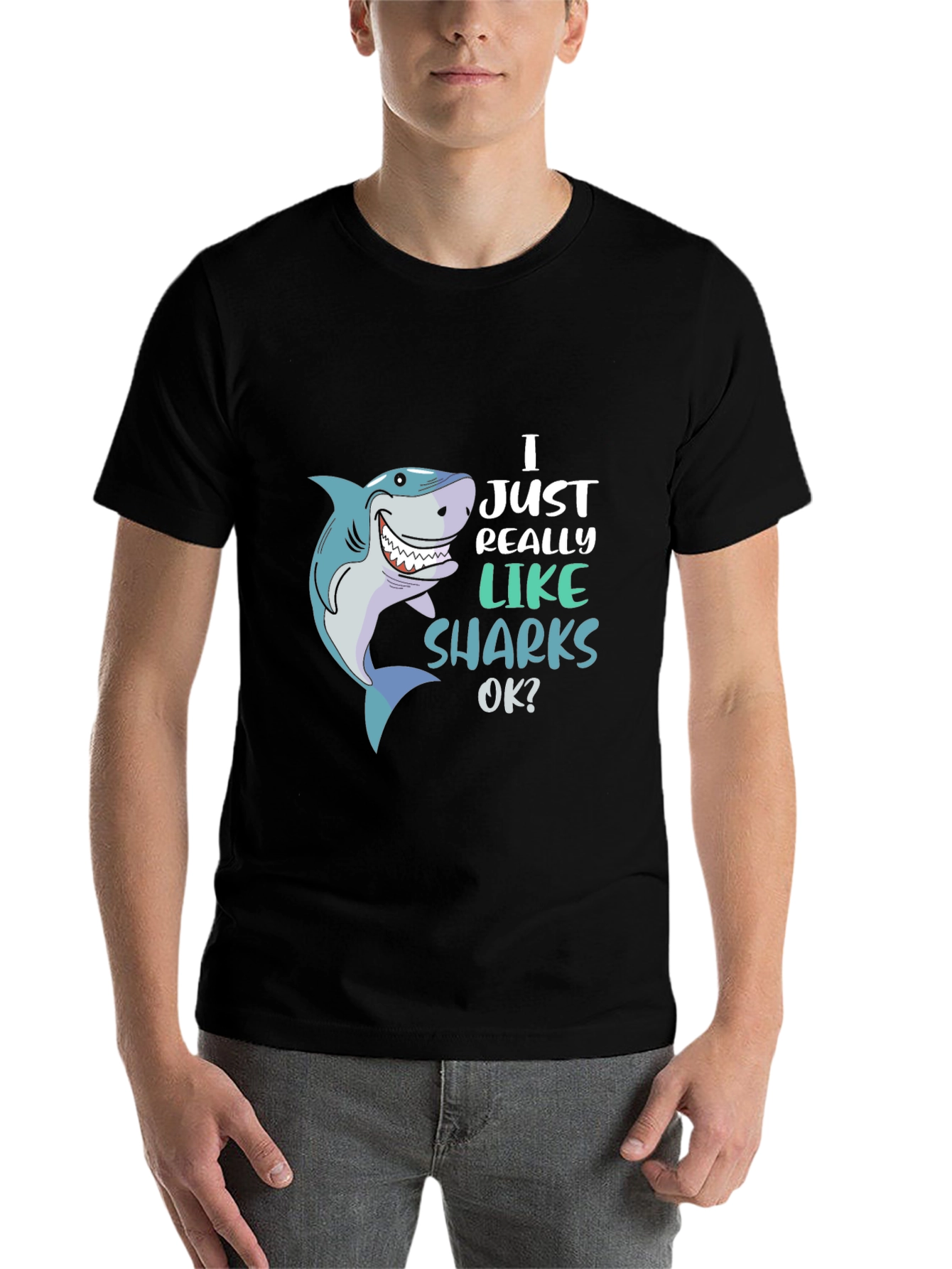 Black Shark Lover Graphic Tee - "I Just Really Like Sharks OK?" view 7