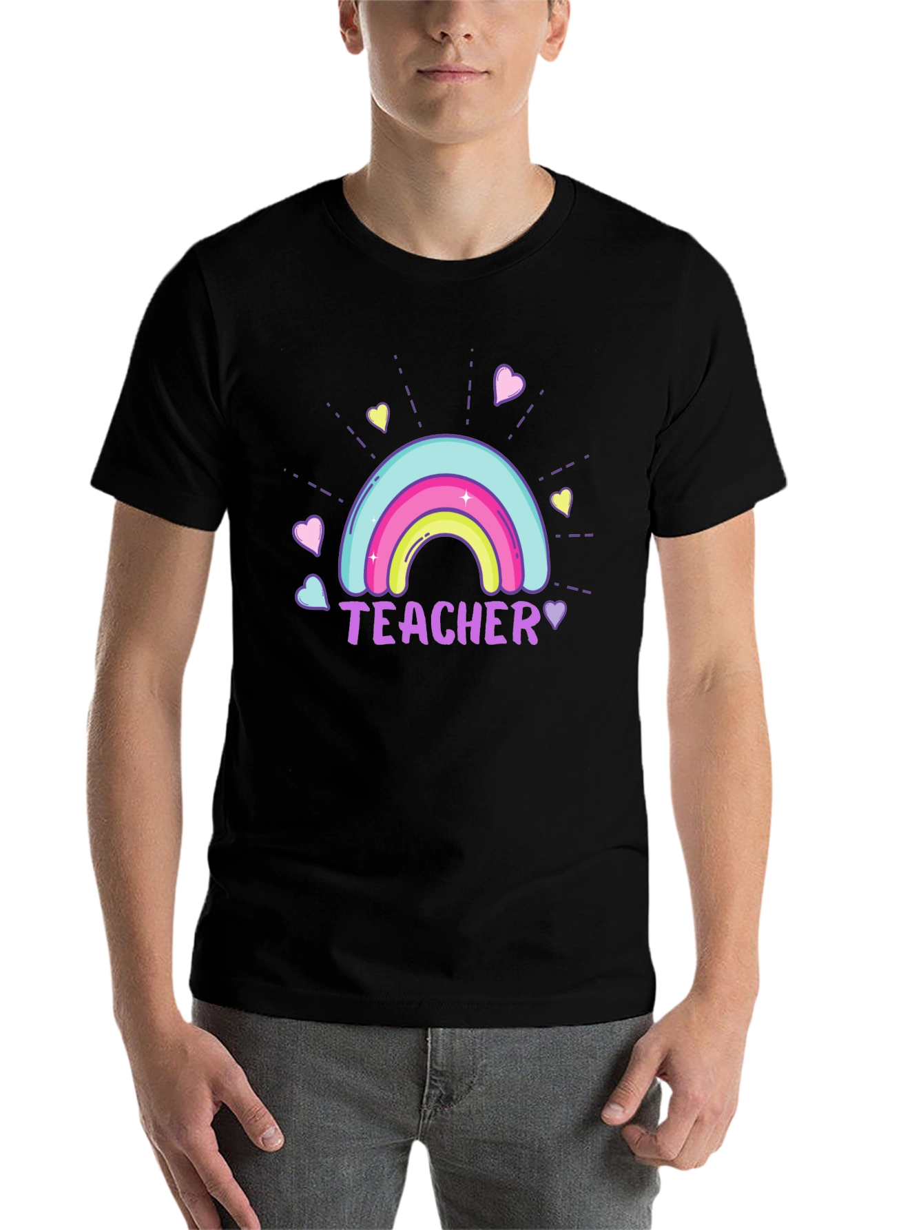 Black Teacher Rainbow Graphic Tee - Unisex Black T-Shirt view 7