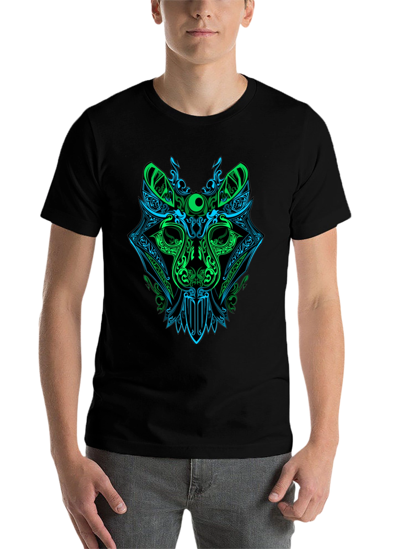 Black Neon Wolf Graphic Tee - Men's Black T-Shirt view 7