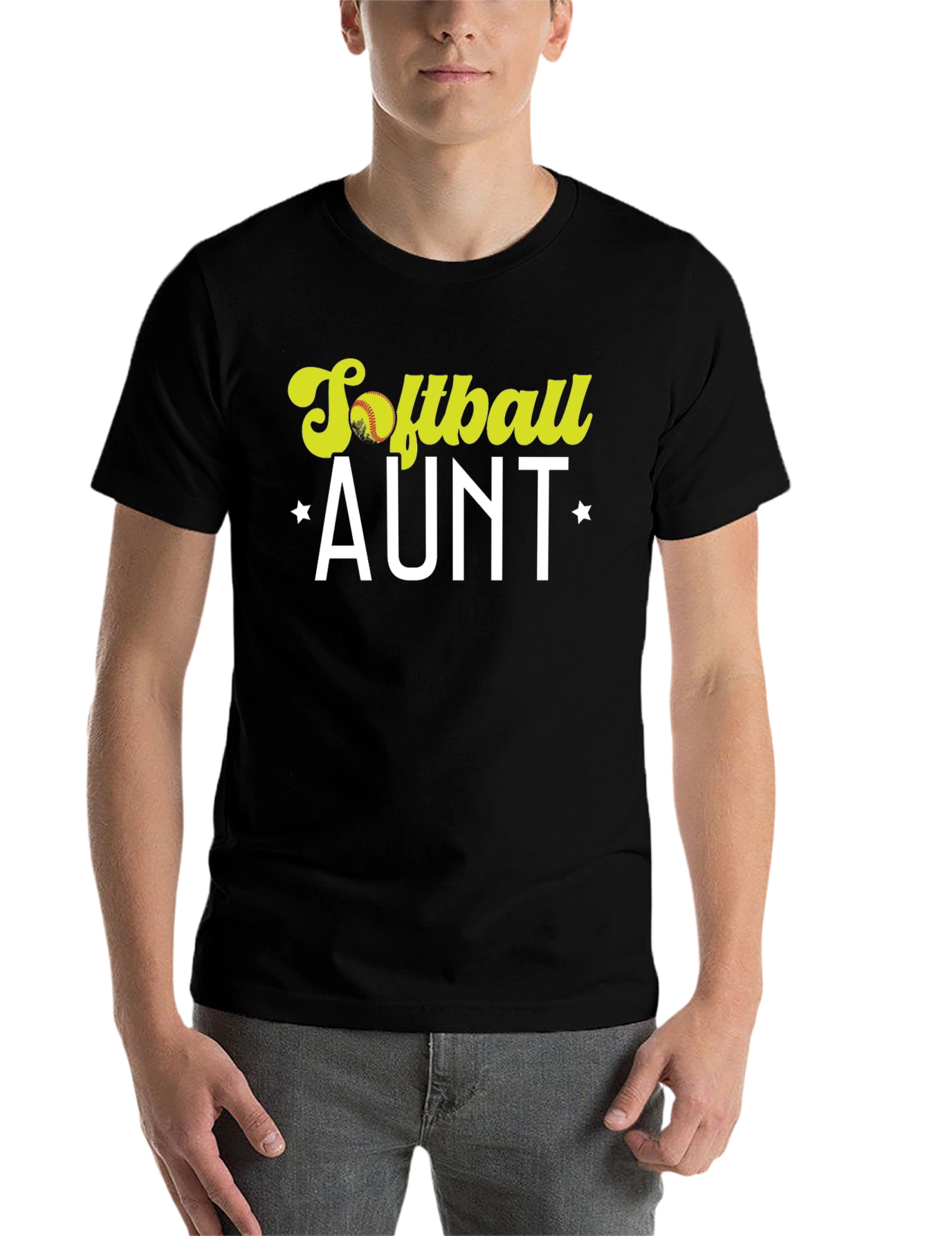 Black Softball Aunt T-Shirt - Black Cotton Tee view 7