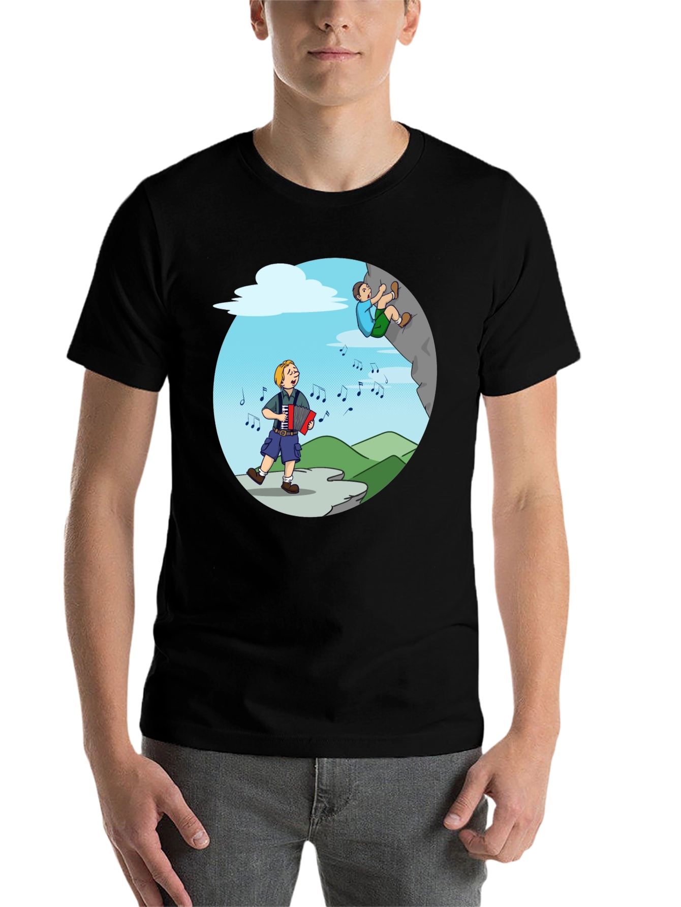 Black Accordion & Climbing T-Shirt - Musical Adventure Tee view 7