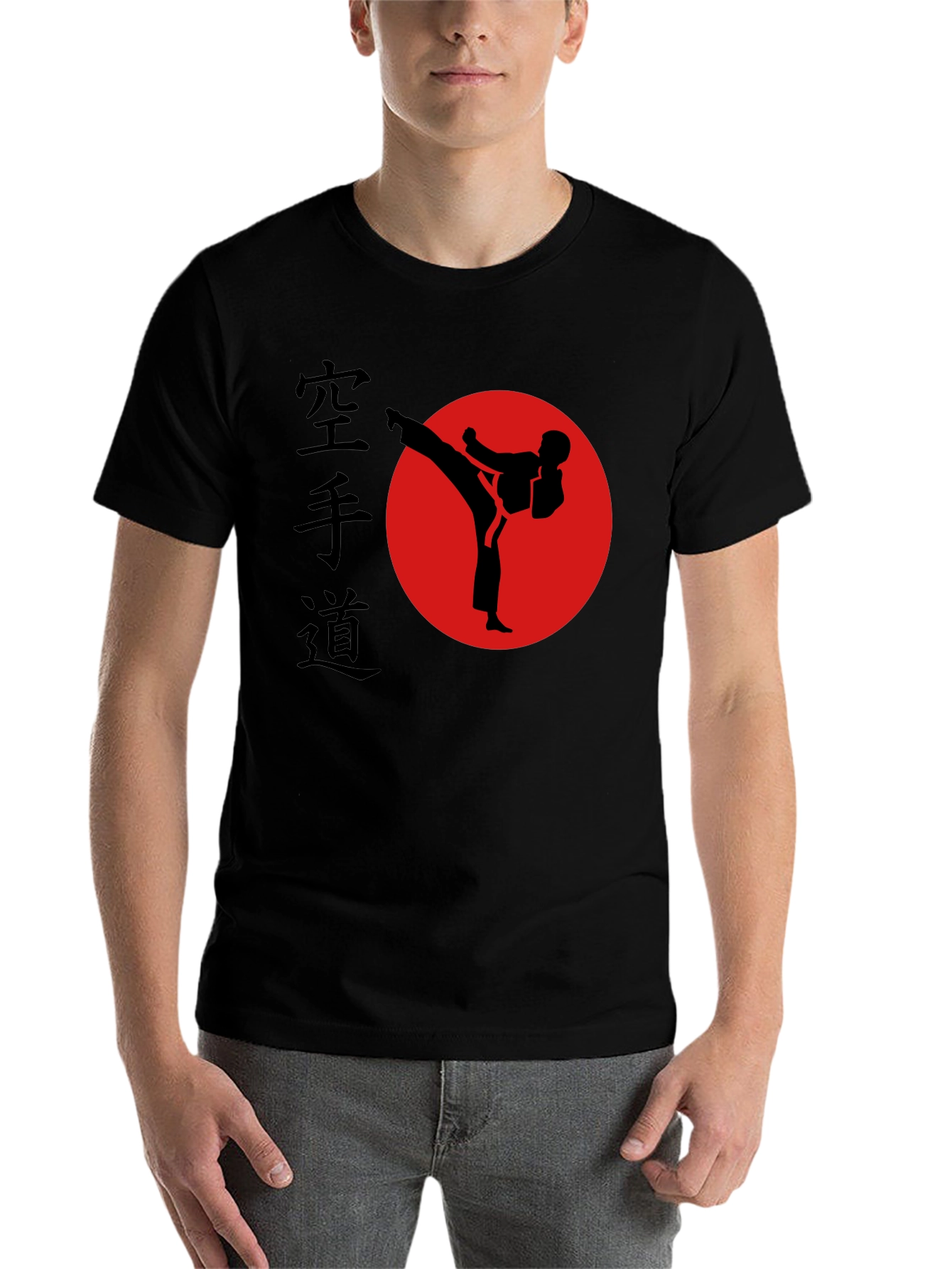 Black Karate Kick Black T-Shirt - Martial Arts Design view 7