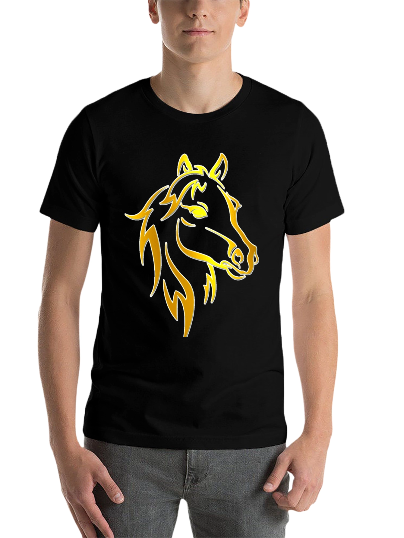 Black Golden Horse Graphic Tee - Stylish Black T-Shirt view 7
