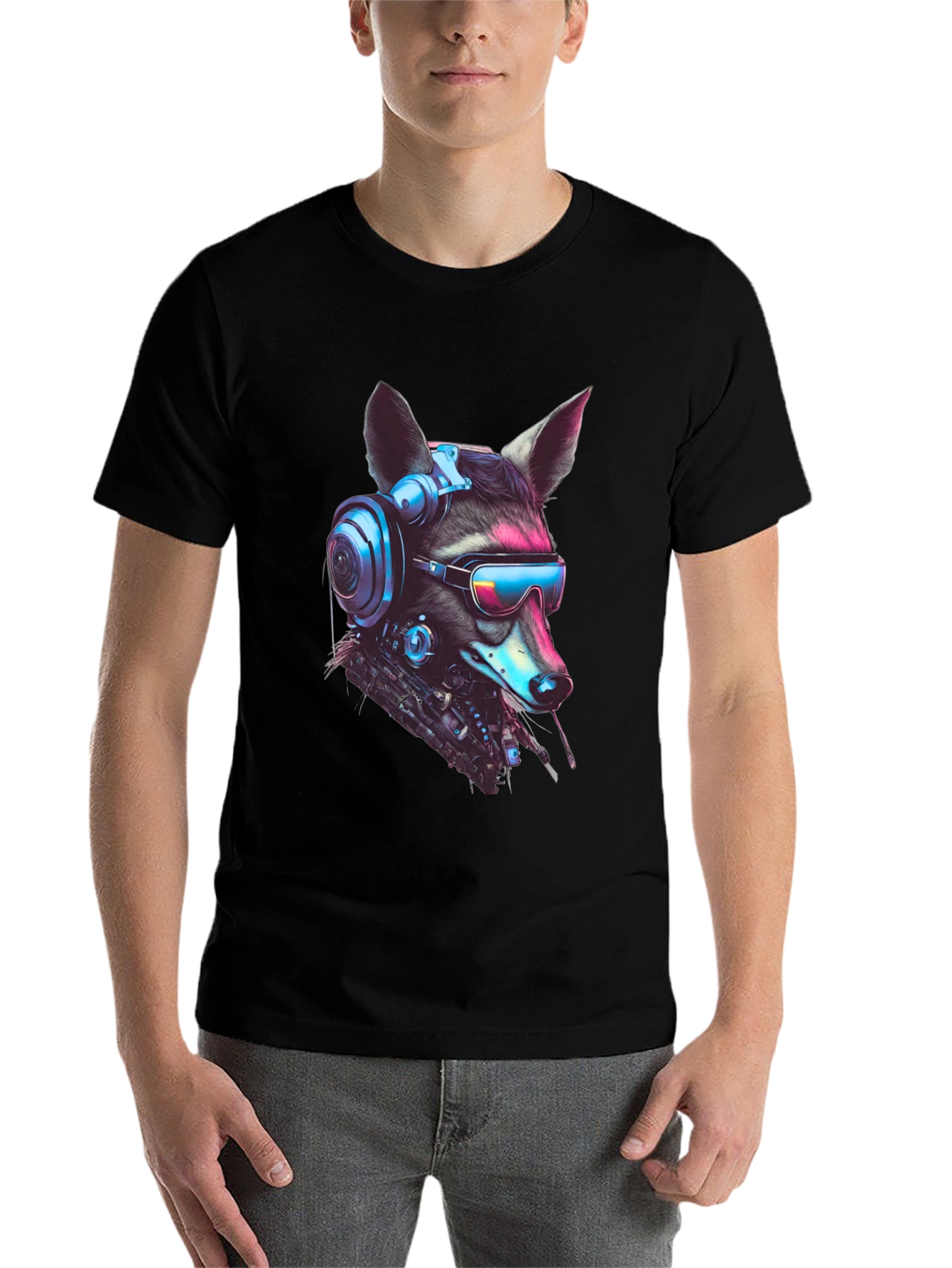 Black Cyberpunk Raccoon Graphic Tee - Futuristic Style view 7