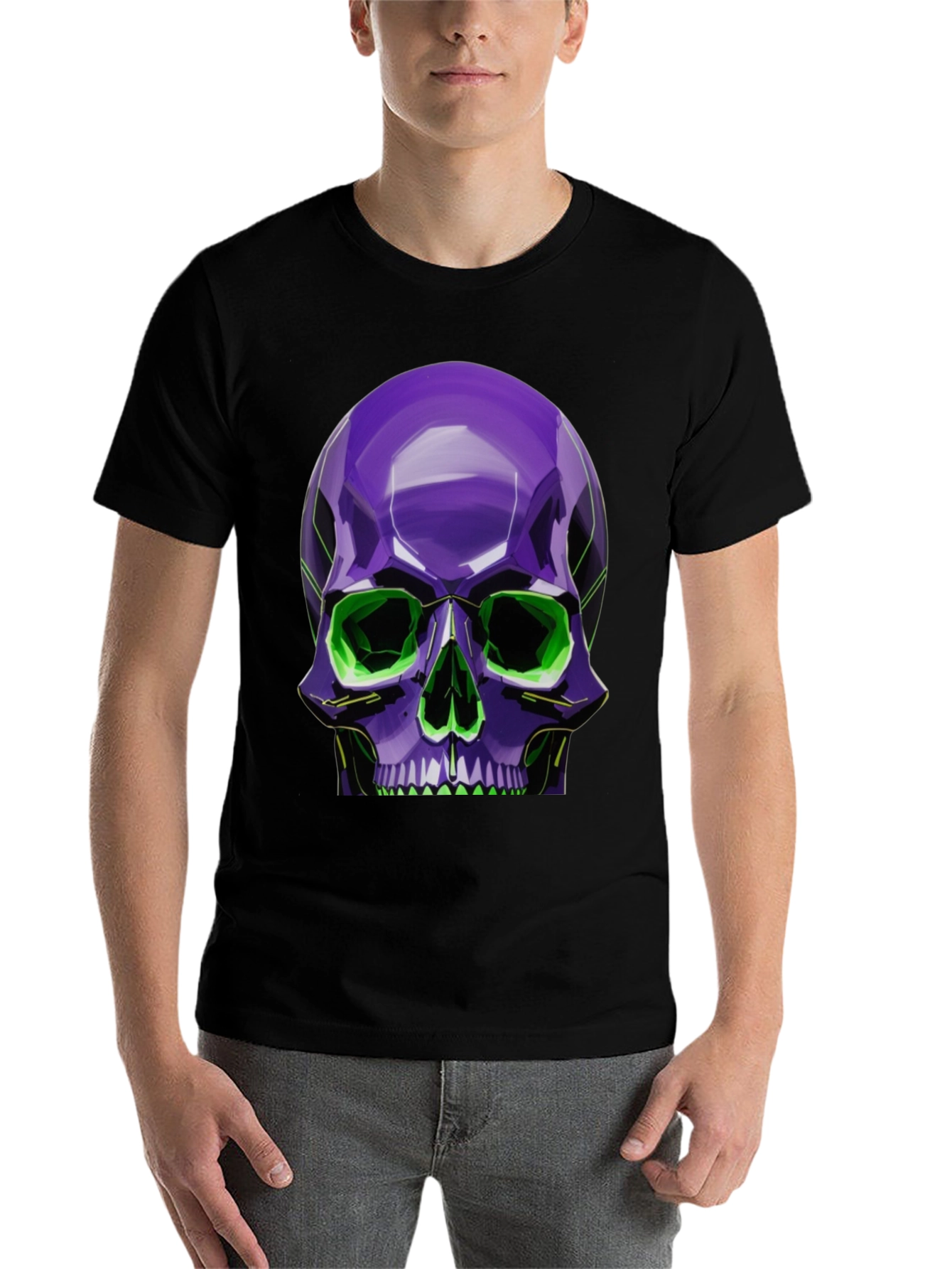 Black Neon Skull Graphic Tee - Stylish, Bold Design view 7