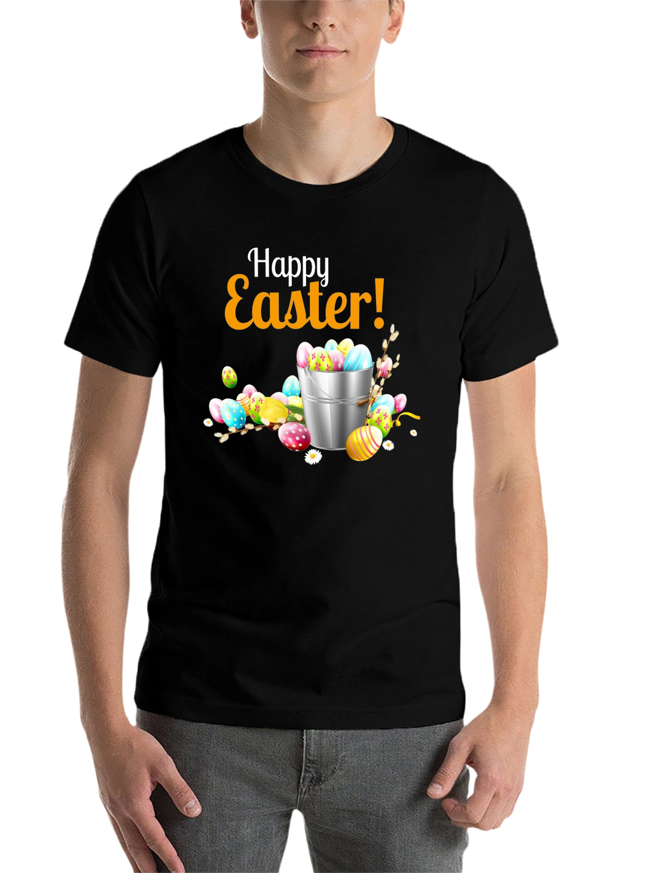 Black Happy Easter T-Shirt - Easter Egg Bucket Design view 7