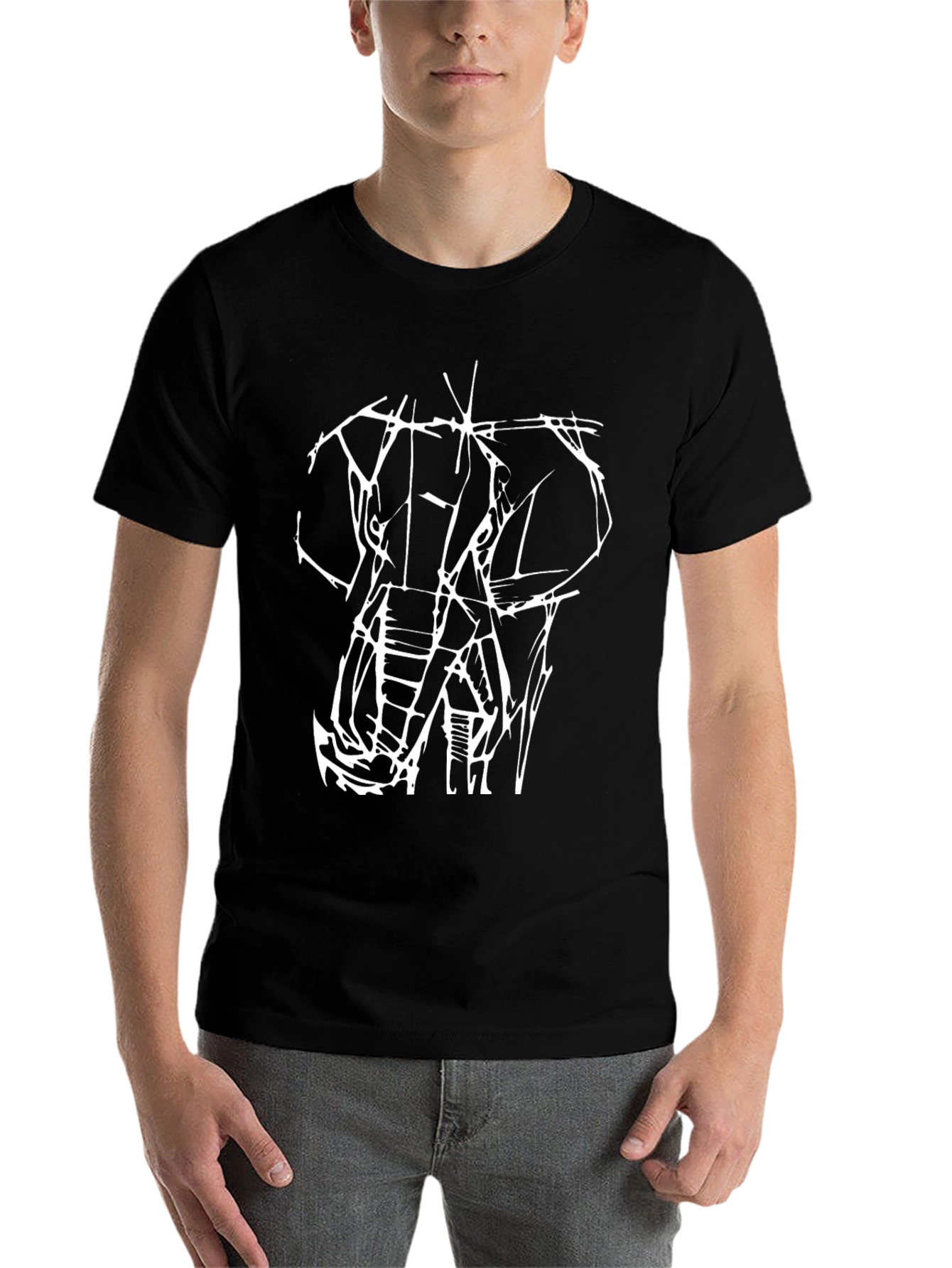 Black Abstract Elephant Graphic Tee - Black Cotton T-Shirt view 7