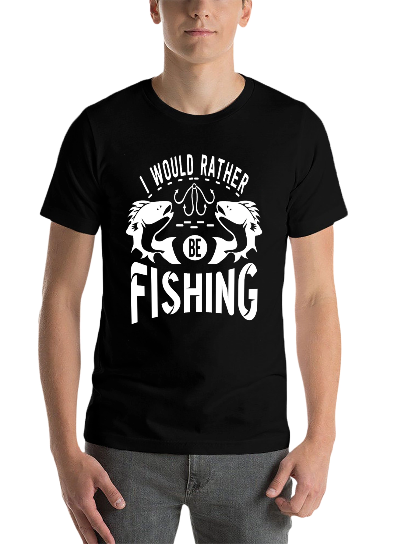 Black Fishing T-Shirt - I Would Rather Be Fishing view 7