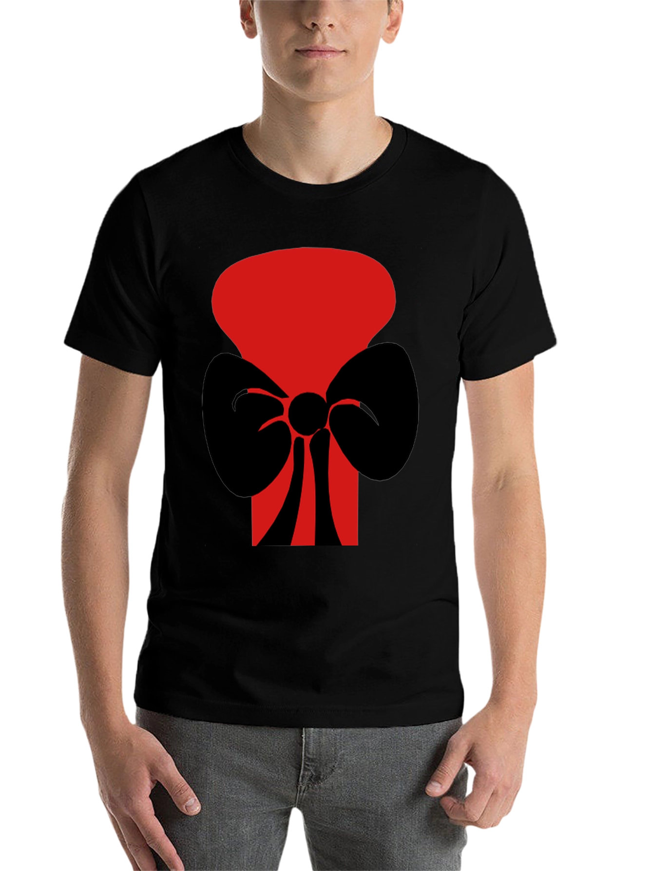 Black Bold Graphic Tee: Red Top Hat with Black Bow Tie view 7