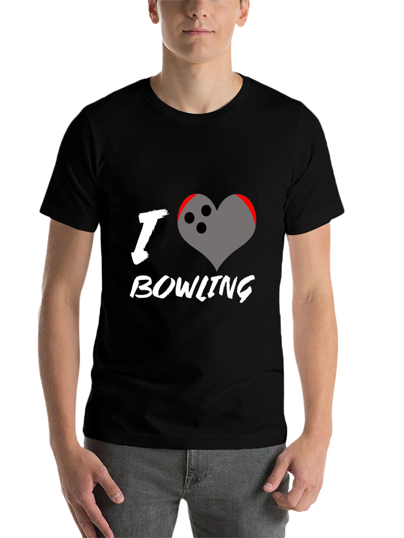 Black I Love Bowling T-Shirt - Heart Bowling Ball Graphic view 7