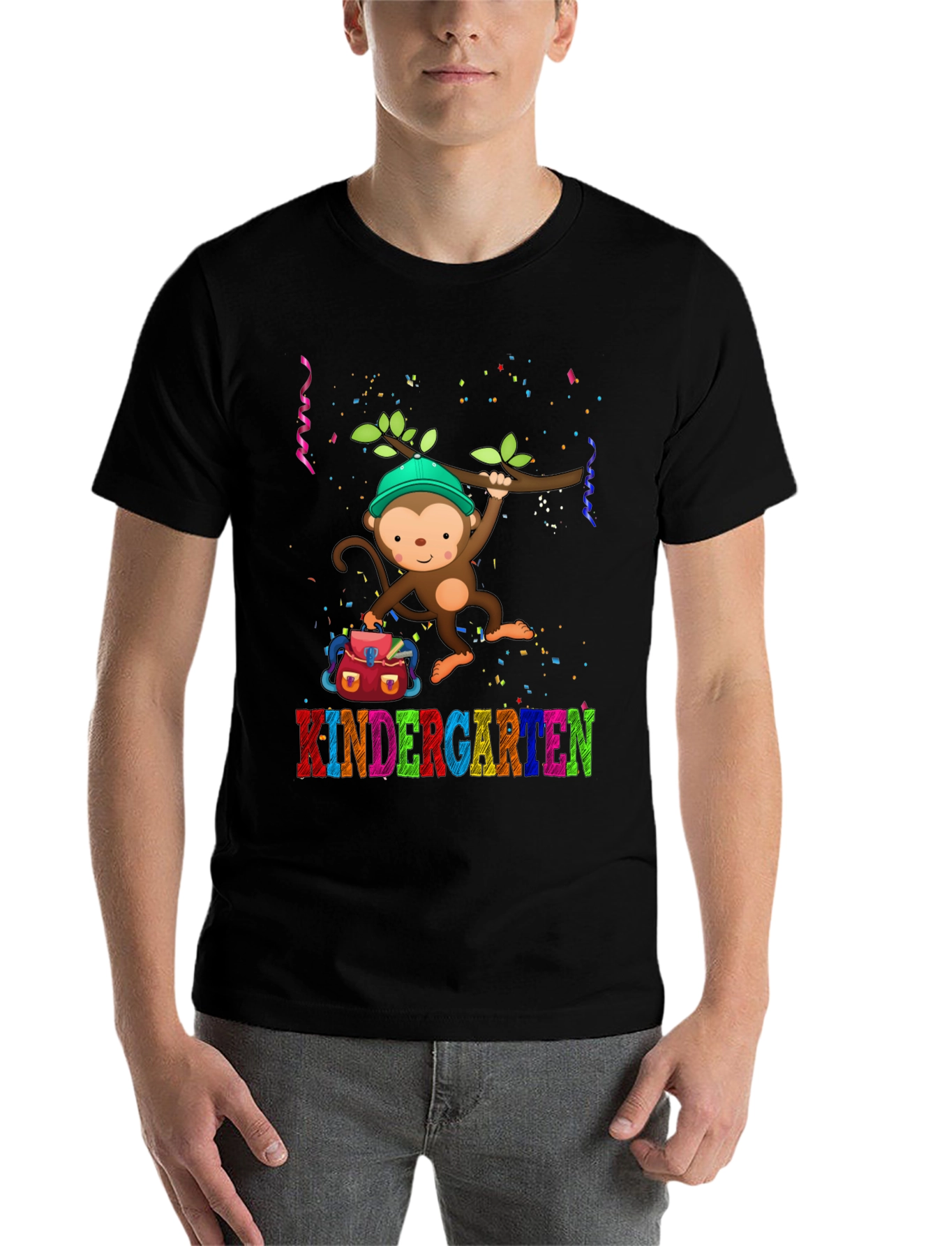 Black Kindergarten Monkey T-Shirt - Back to School view 7