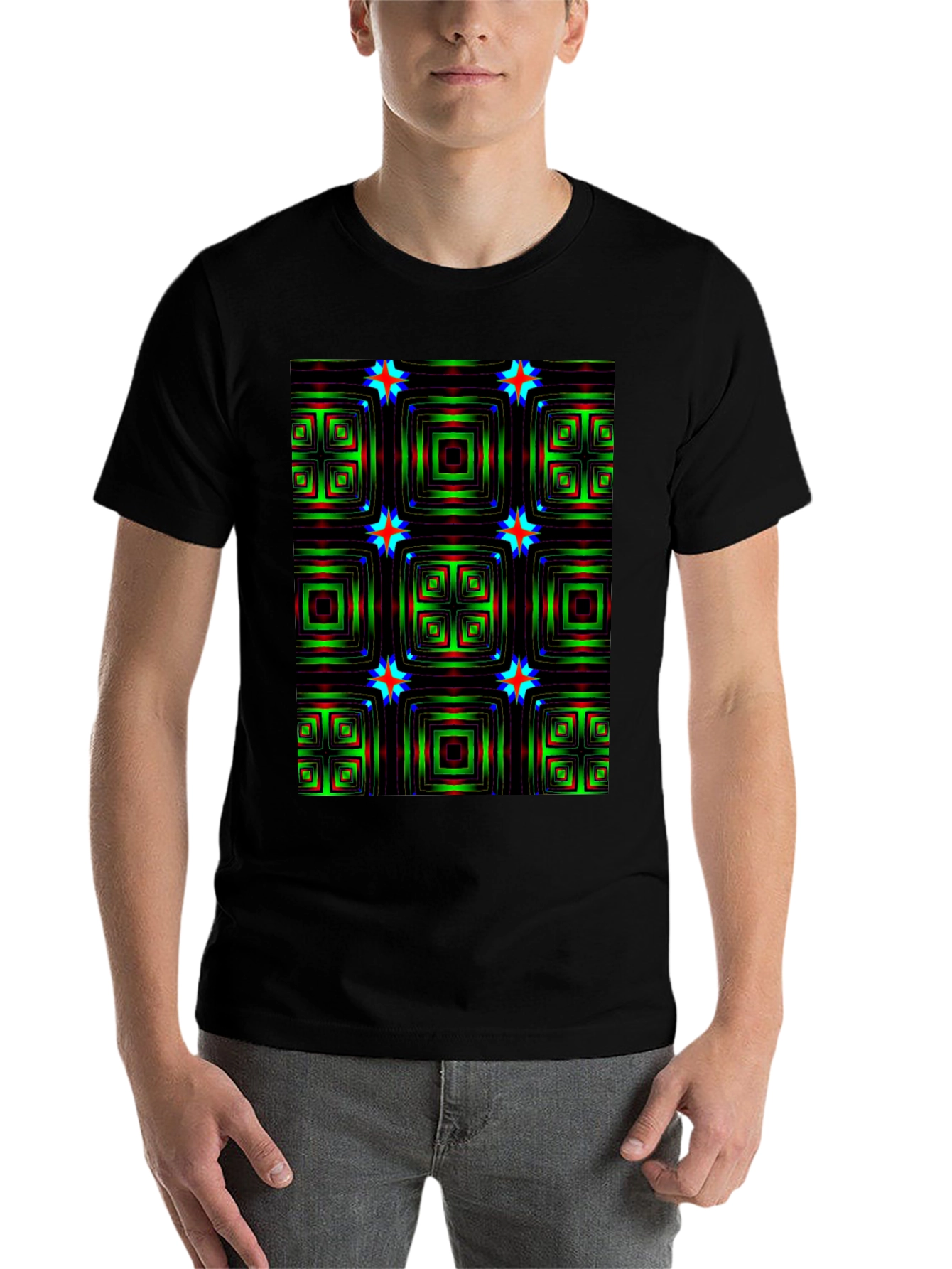 Geometric Square & Star Black T-Shirt - 7