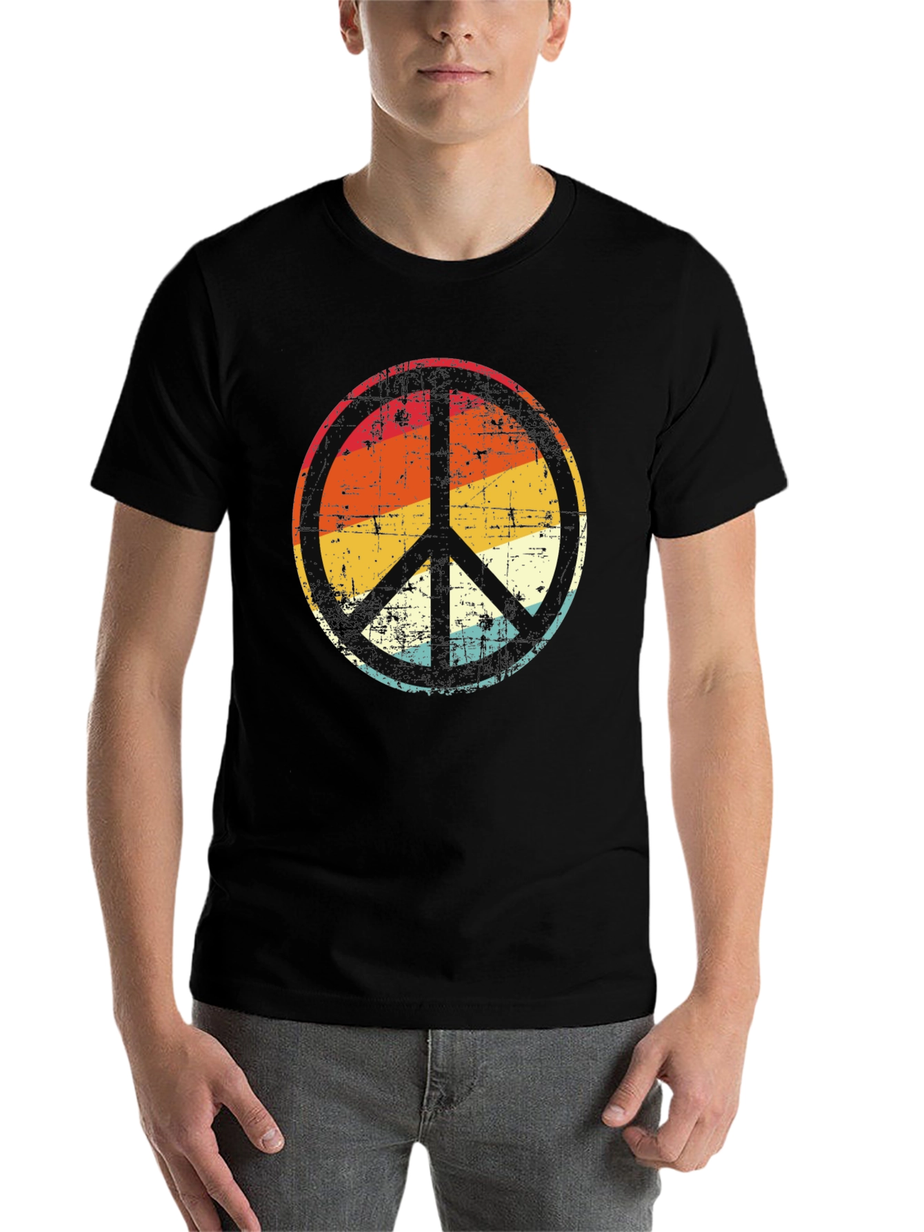 Black Retro Peace Sign Graphic Tee - Vintage Style view 7