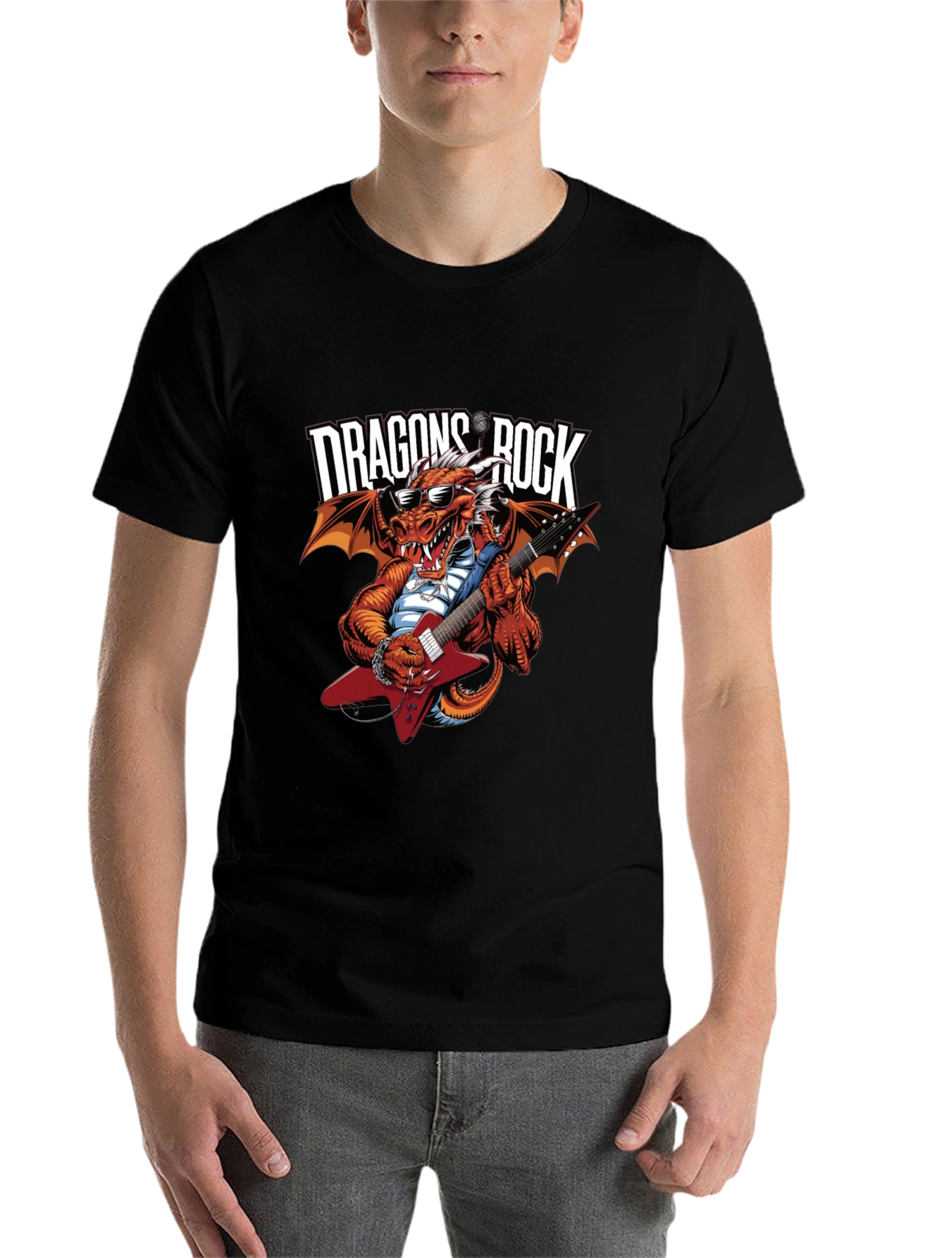 Black Dragon Rocks Graphic Tee - Heavy Metal Concert T-Shirt view 7