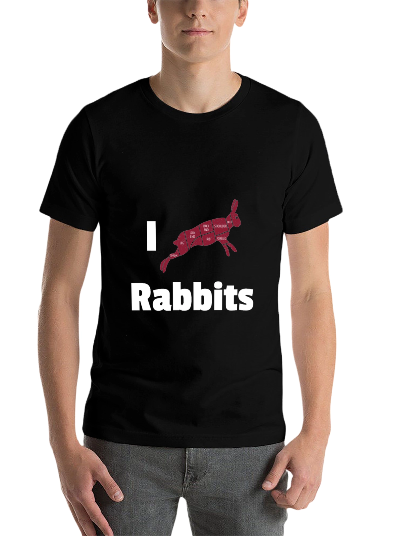 Black I Love Rabbits Butcher Cut T-Shirt view 7