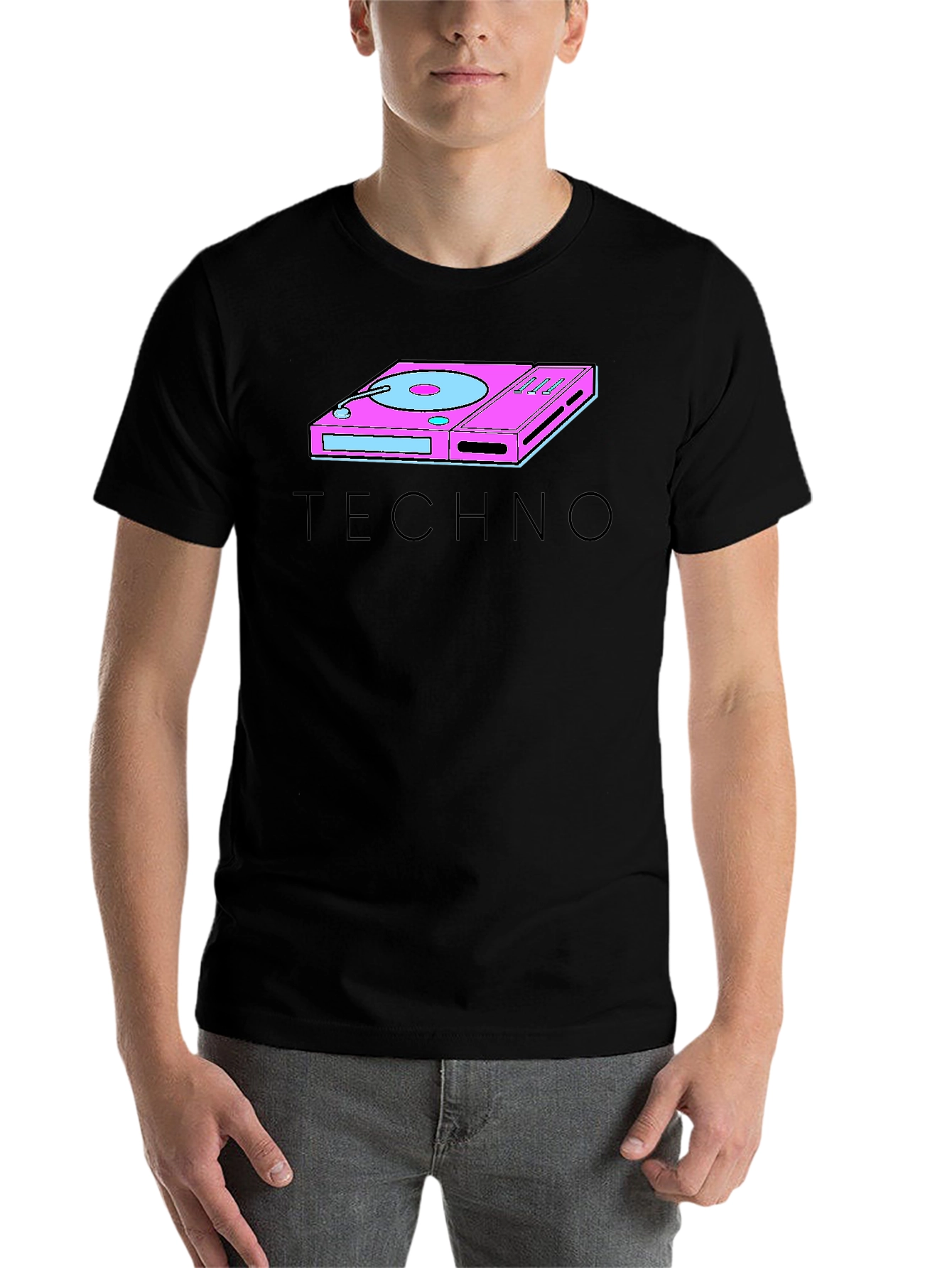 Black Retro Techno Turntable Graphic T-Shirt view 7