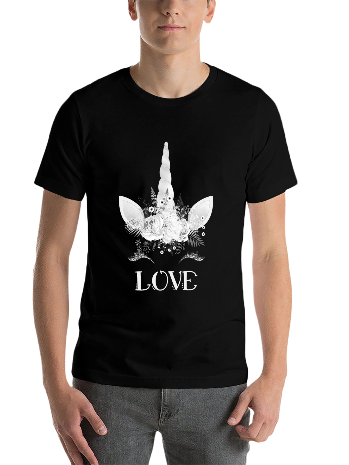 Black Unicorn Love Graphic Tee - Black Cotton T-Shirt view 7