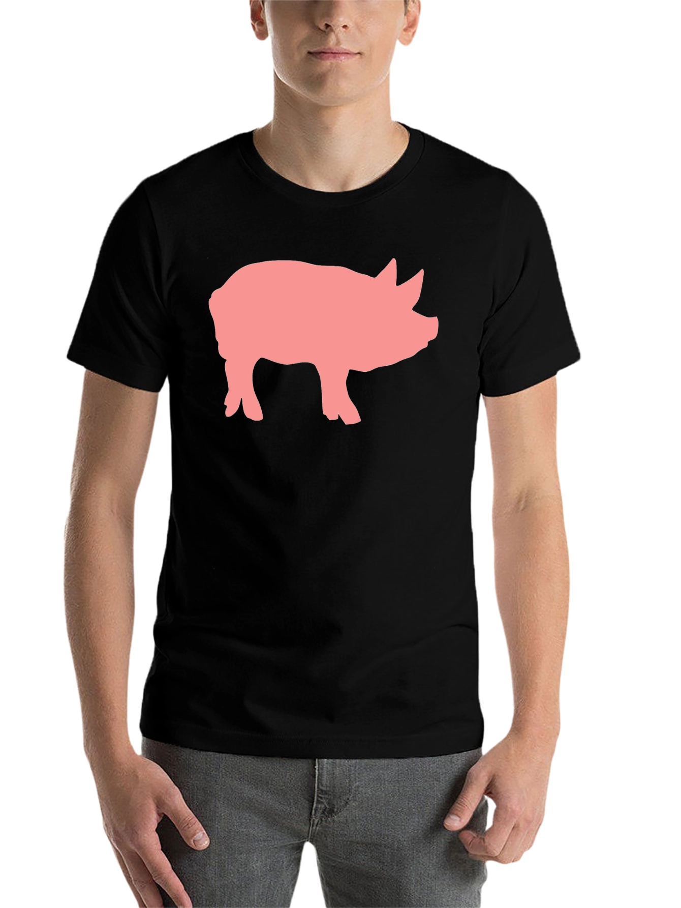 Black Pig Graphic Print Black Crew Neck T-Shirt view 7
