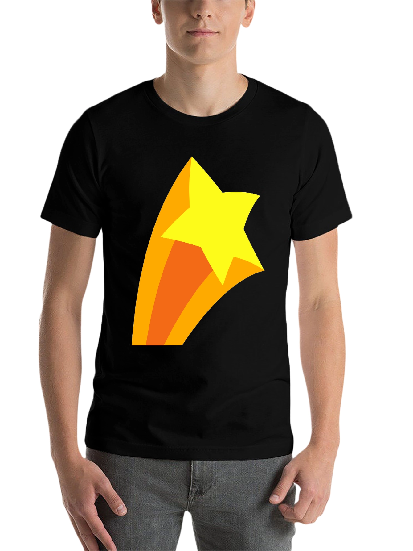 Black Shooting Star Graphic T-Shirt - Black Cotton Tee view 7