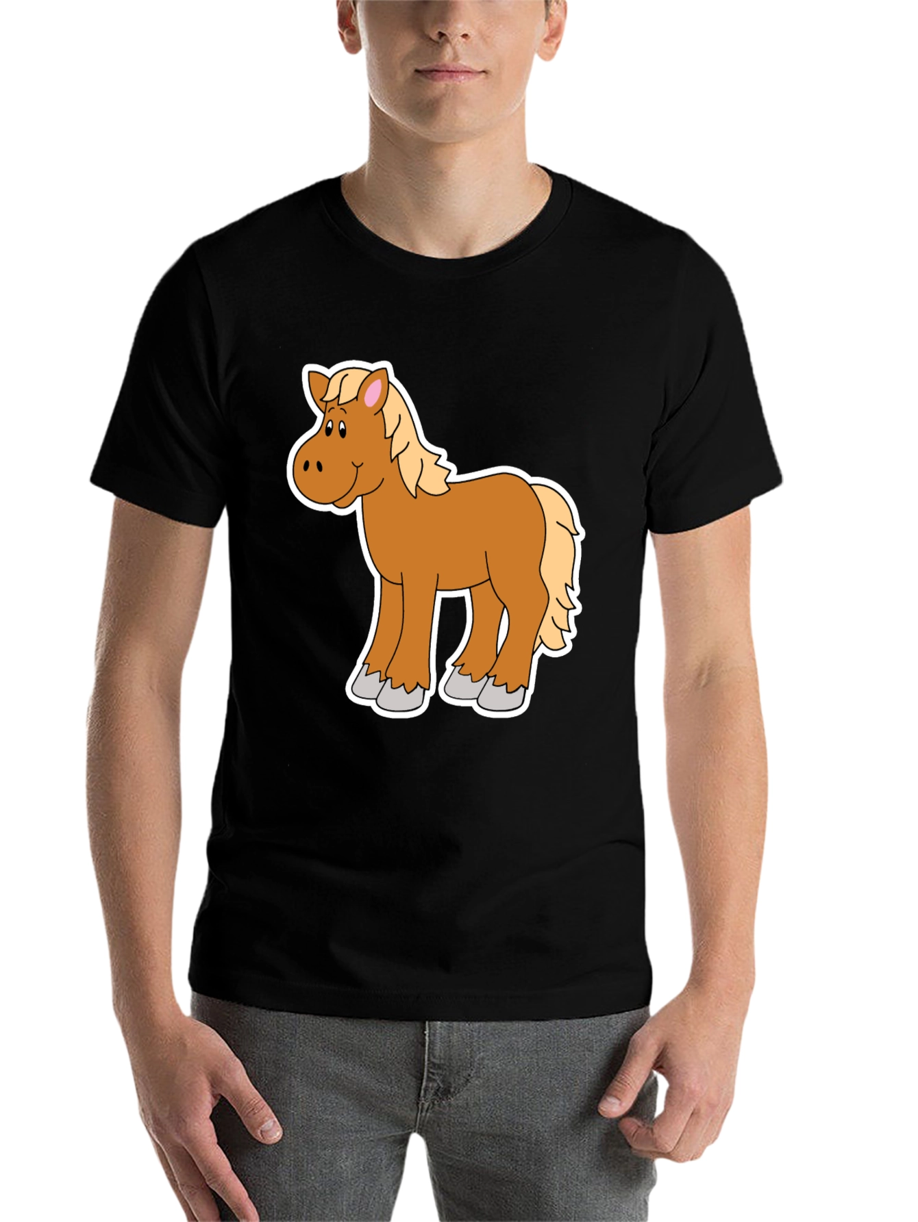 Black Cartoon Horse Graphic Tee - Black Unisex Shirt view 7