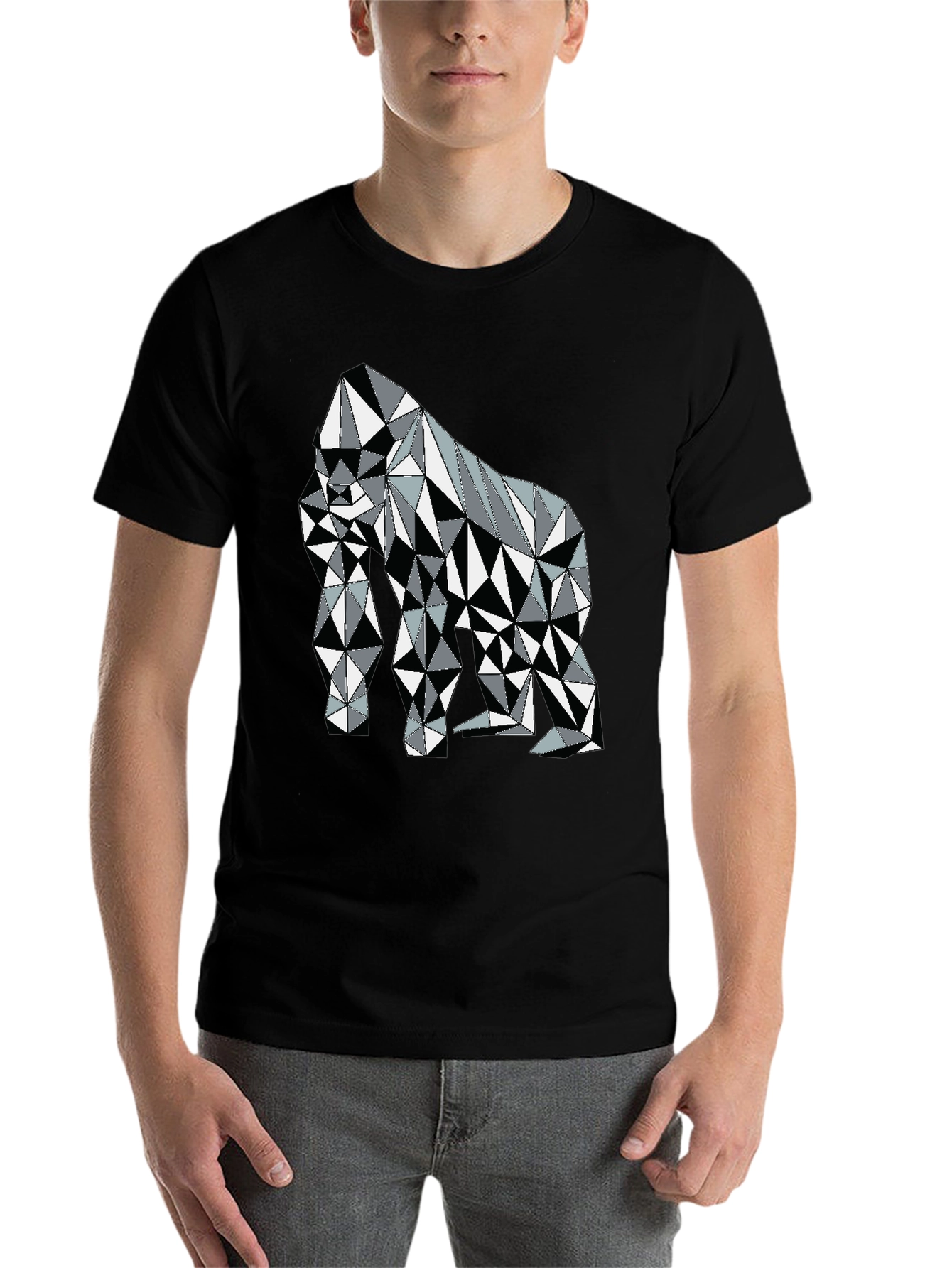 Black Geometric Gorilla Graphic Tee - Modern Animal Print Shirt view 7