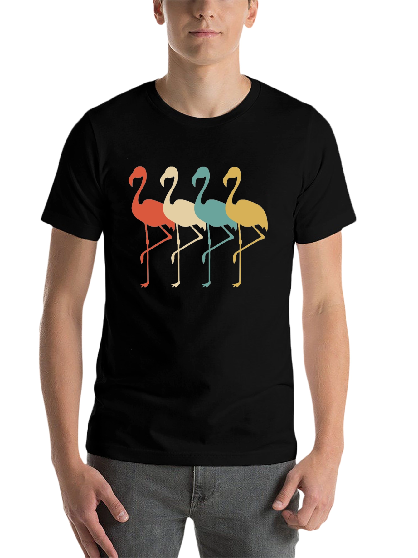 Black Retro Flamingo Graphic Tee - Cool & Comfortable view 7
