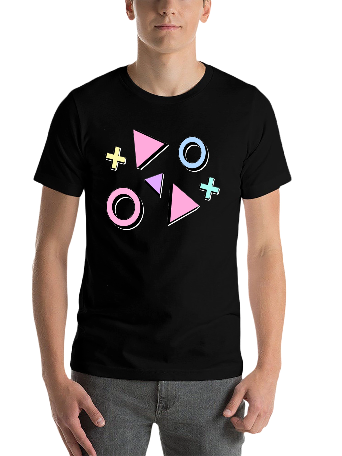 Black Retro 90s Geometric Graphic Tee - Funky Style view 7