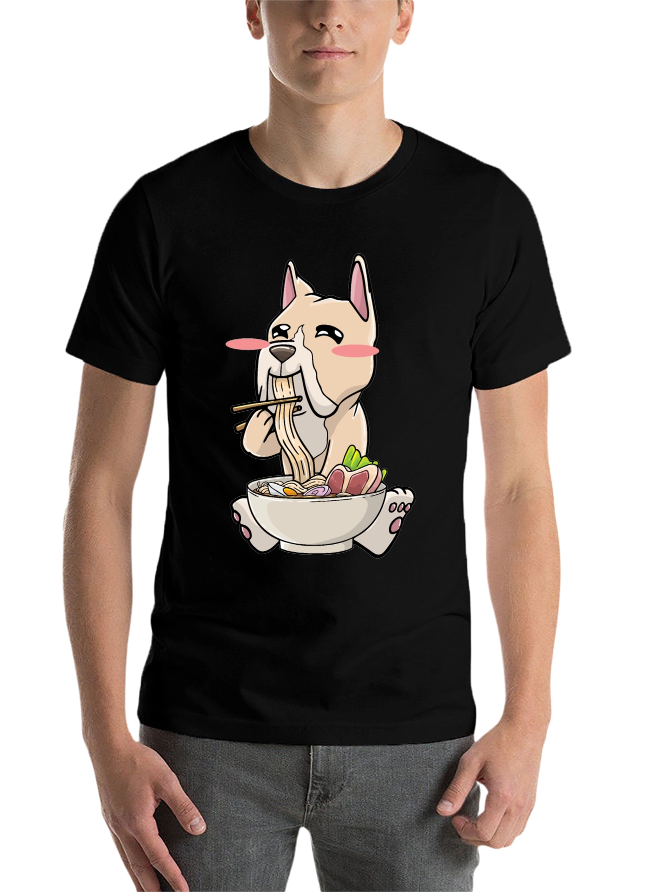 Black Dog Ramen T-Shirt - Cute Cartoon Graphic Tee view 7