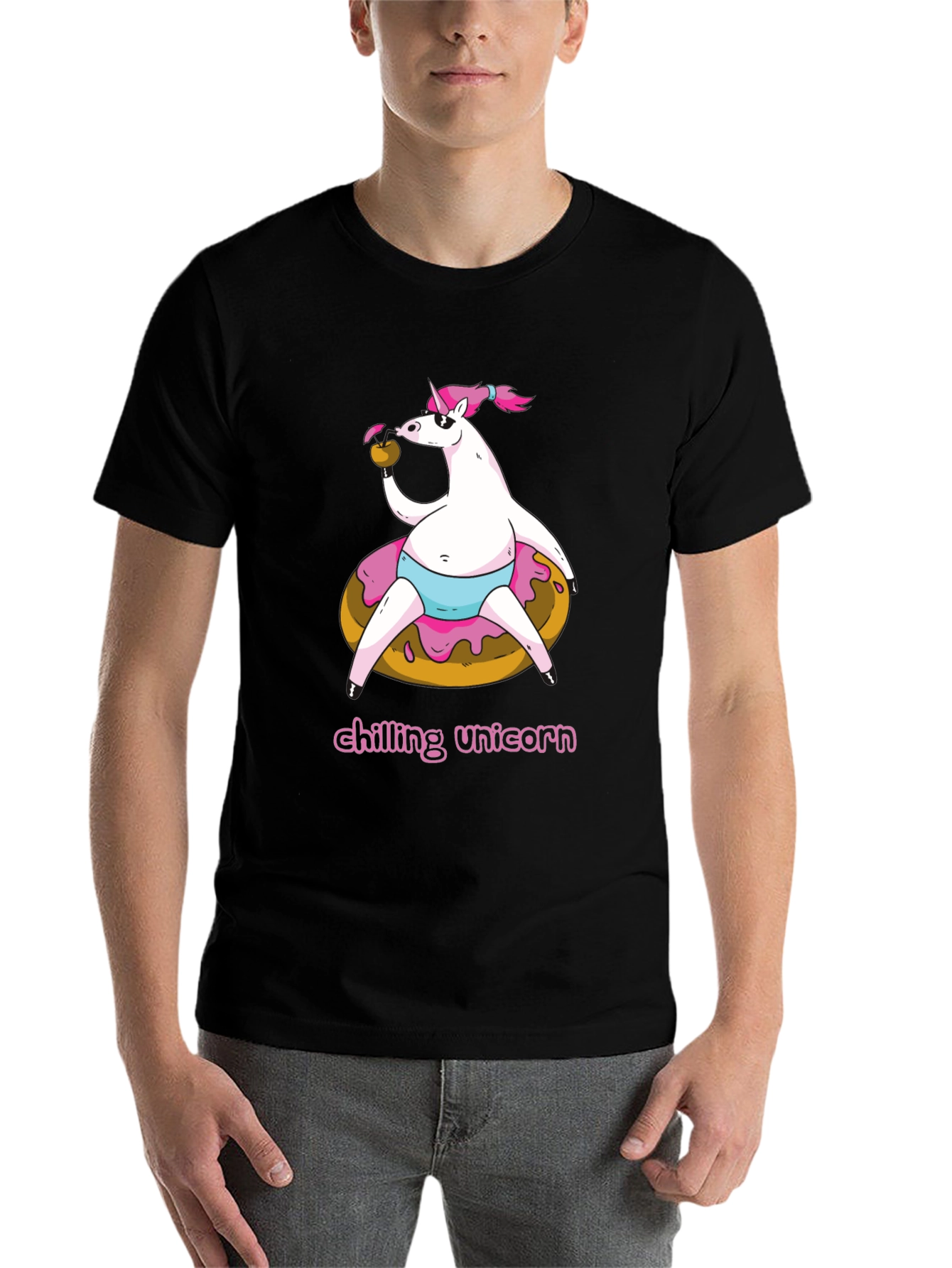 Black Chilling Unicorn Doughnut T-Shirt view 7