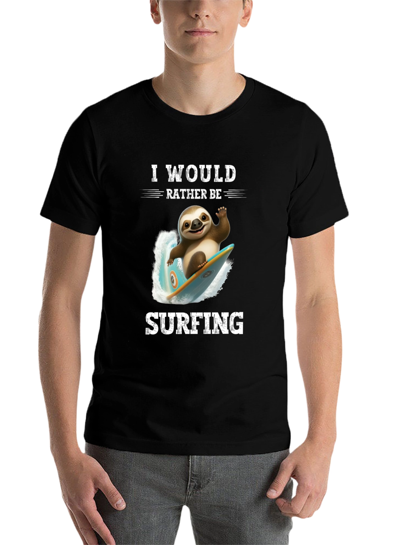 Black Surfing Sloth Graphic T-Shirt - Relaxed Fit view 7