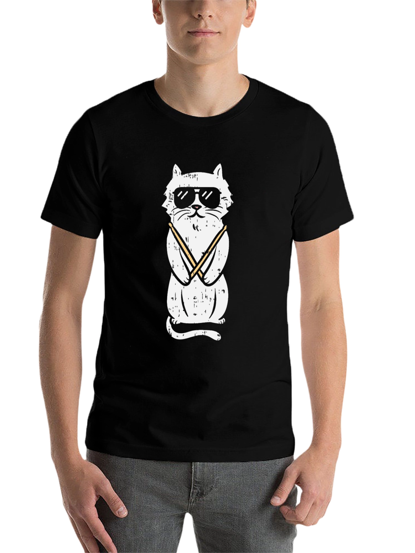 Black Cool Cat Graphic Tee - Black view 7