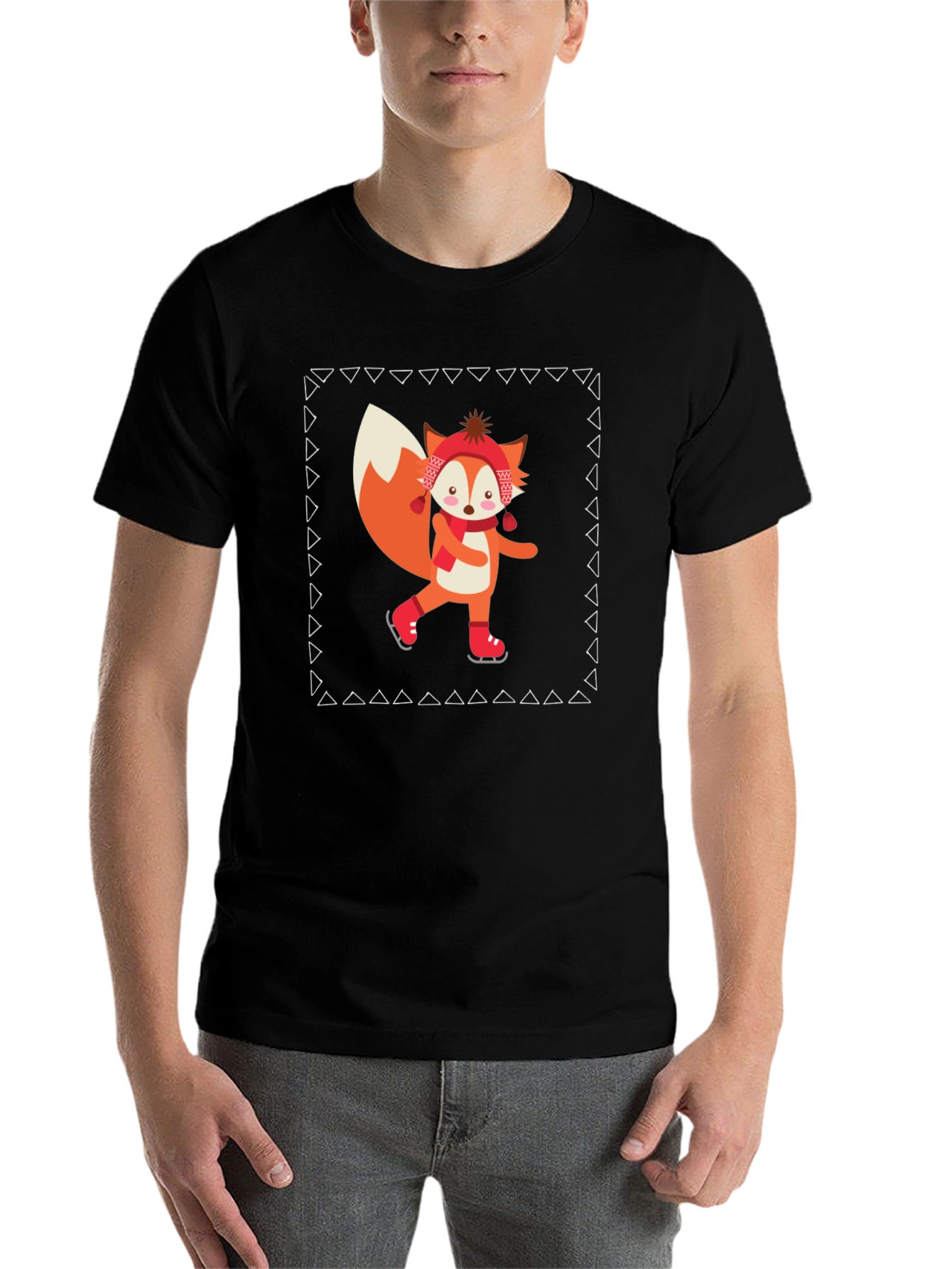 Black Fox on Ice T-Shirt - Fun Winter Style view 7