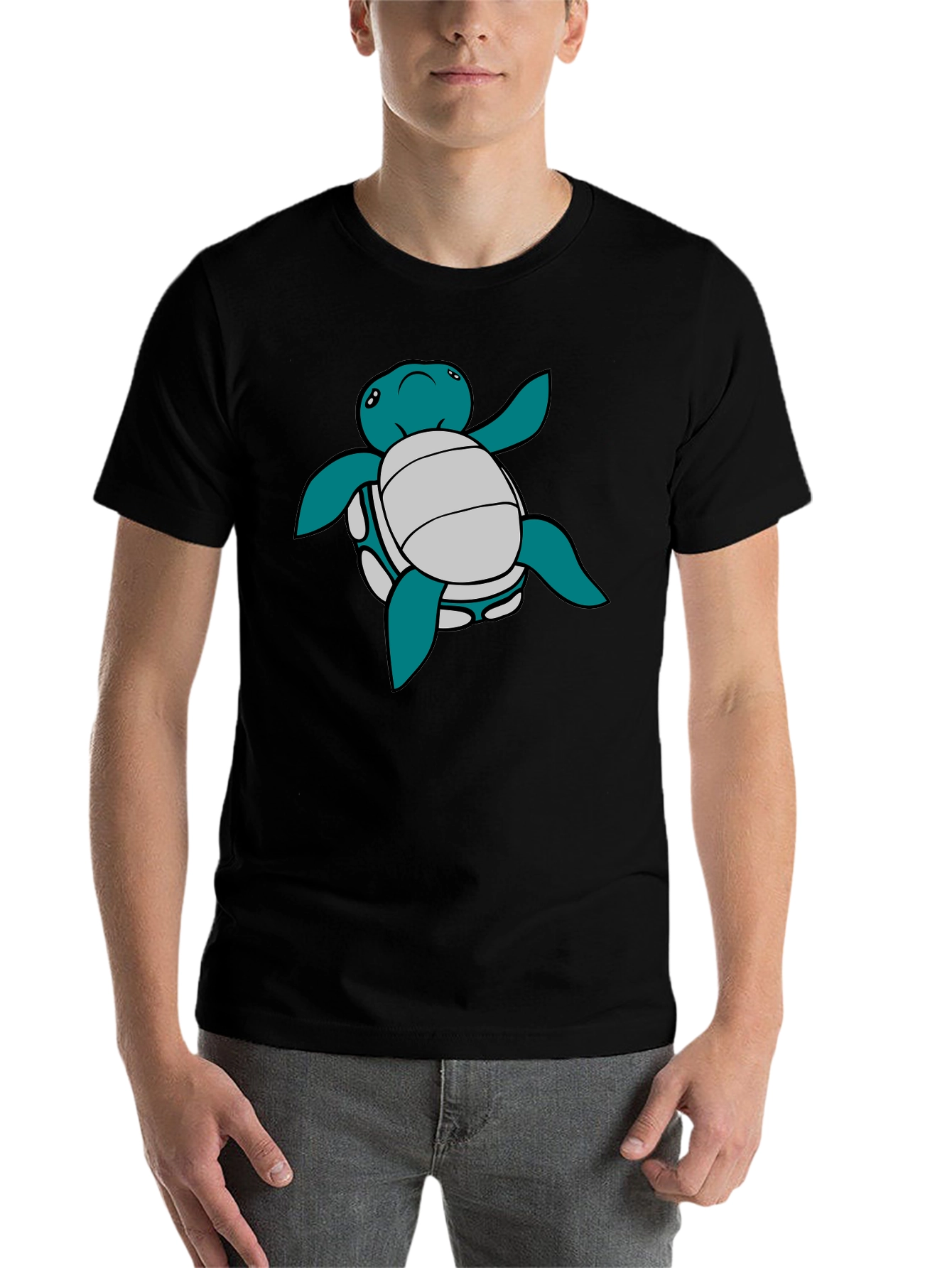 Black Cartoon Turtle Graphic Tee - Black T-Shirt view 7