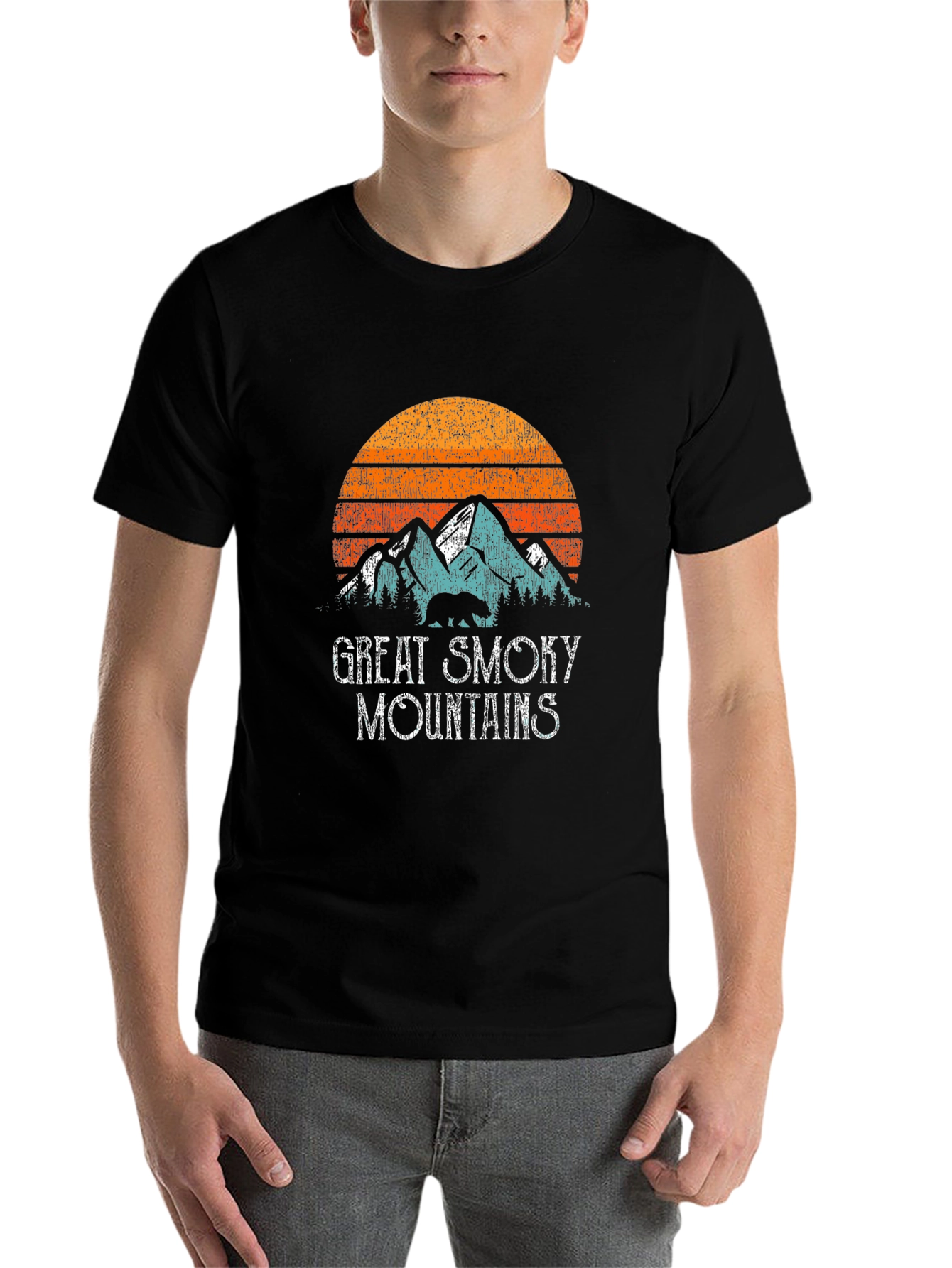 Black Great Smoky Mountains Retro Graphic T-Shirt view 7