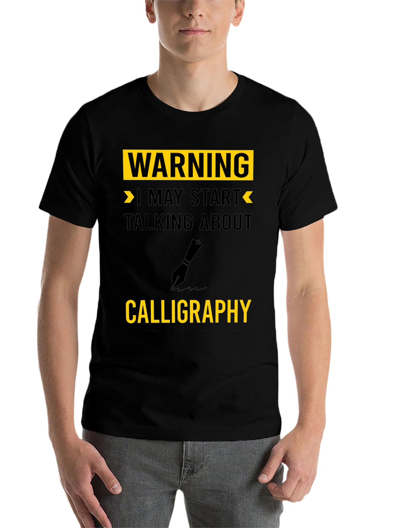 Black Warning Calligraphy T-Shirt - Art Lover's Gift view 7
