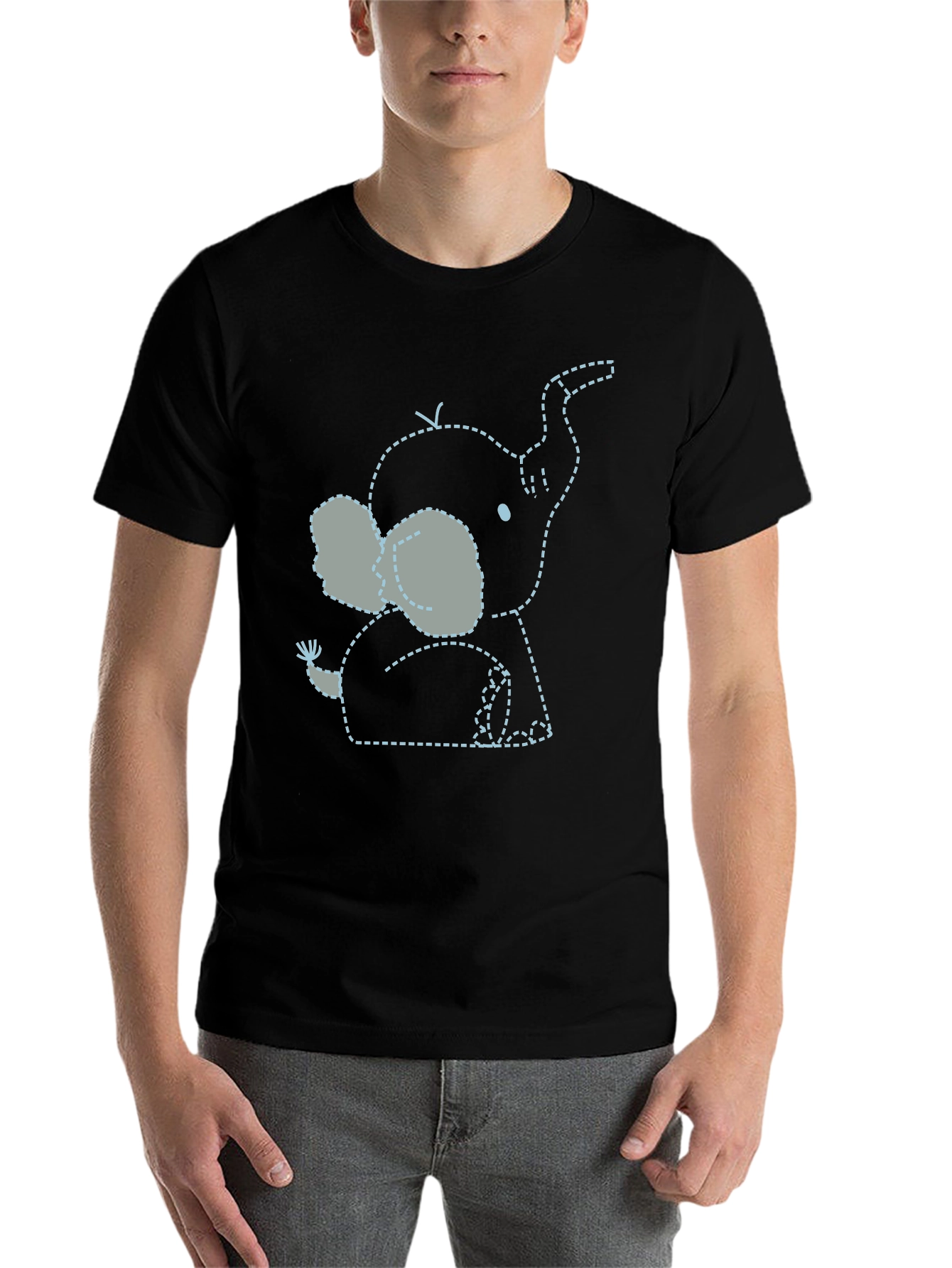 Black Cute Elephant Outline Tee - Black Soft Cotton view 7