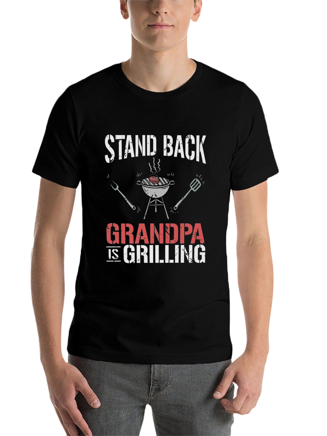 Black Stand Back Grandpa is Grilling T-Shirt view 7