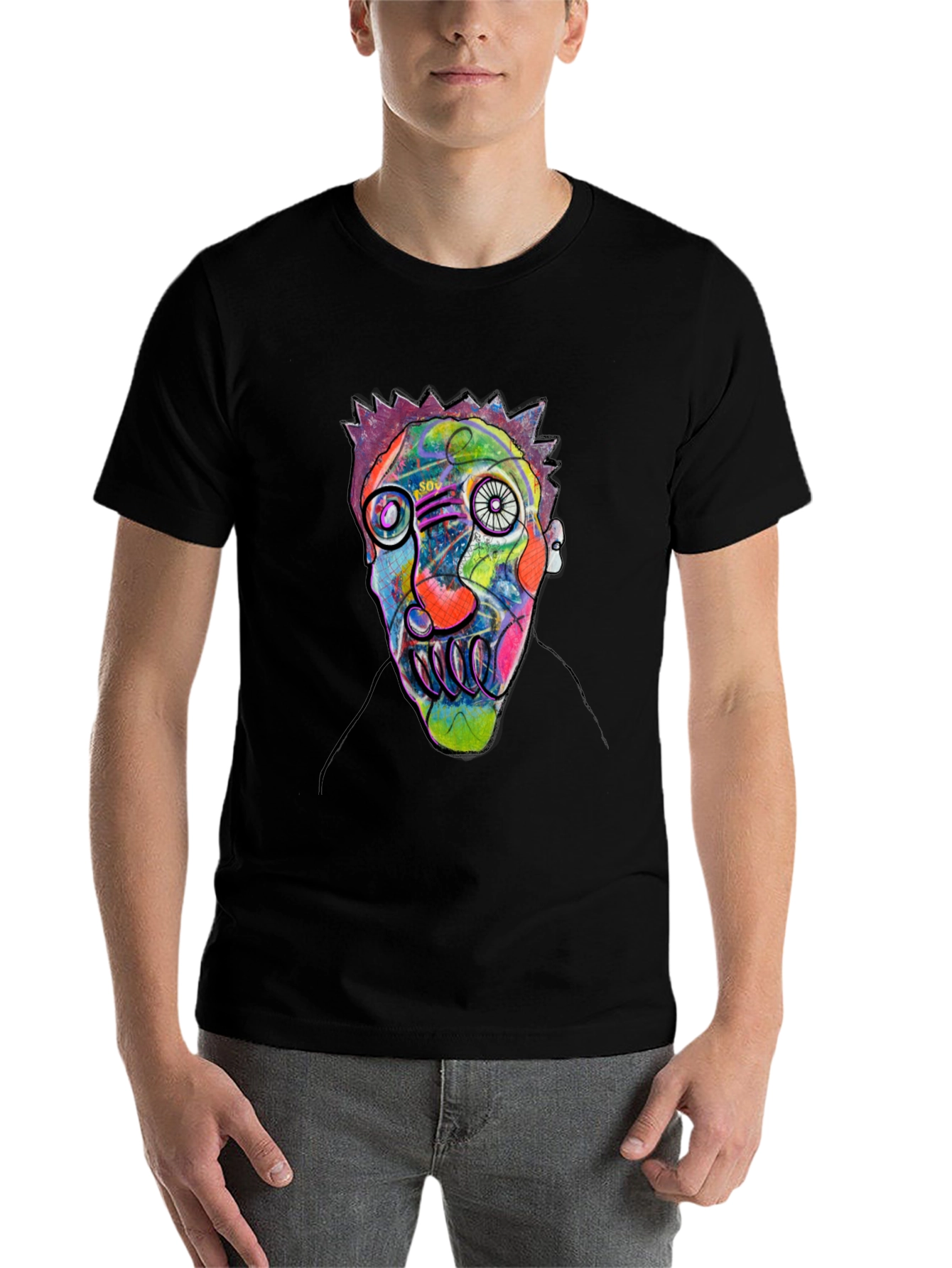 Black Abstract Face Art Black T-Shirt view 7