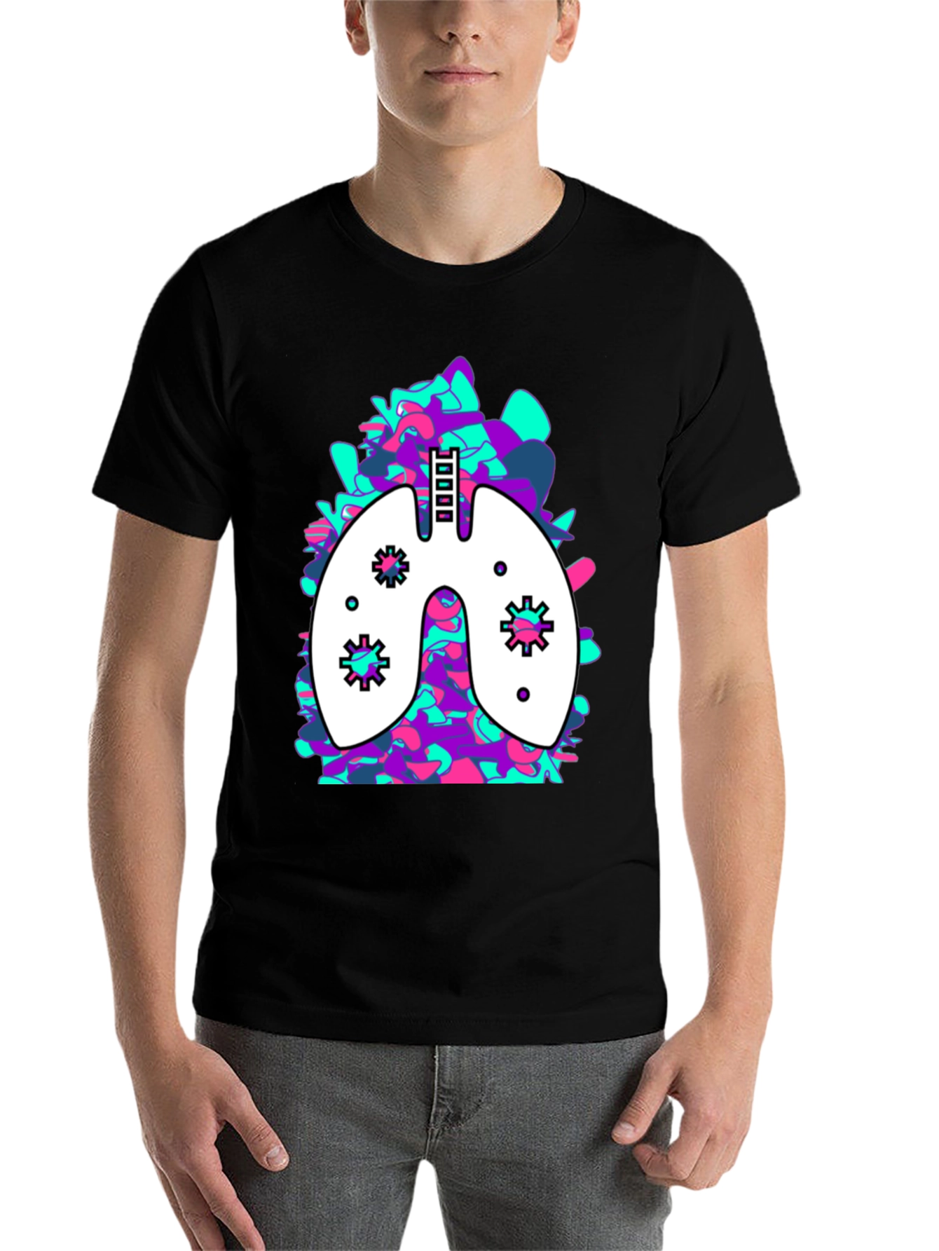 Black Lung Art Black T-Shirt: Abstract Organ Tee view 7
