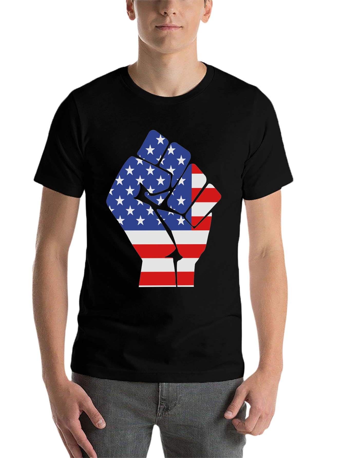Black USA Flag Fist Graphic Tee - Patriotic Pride view 7