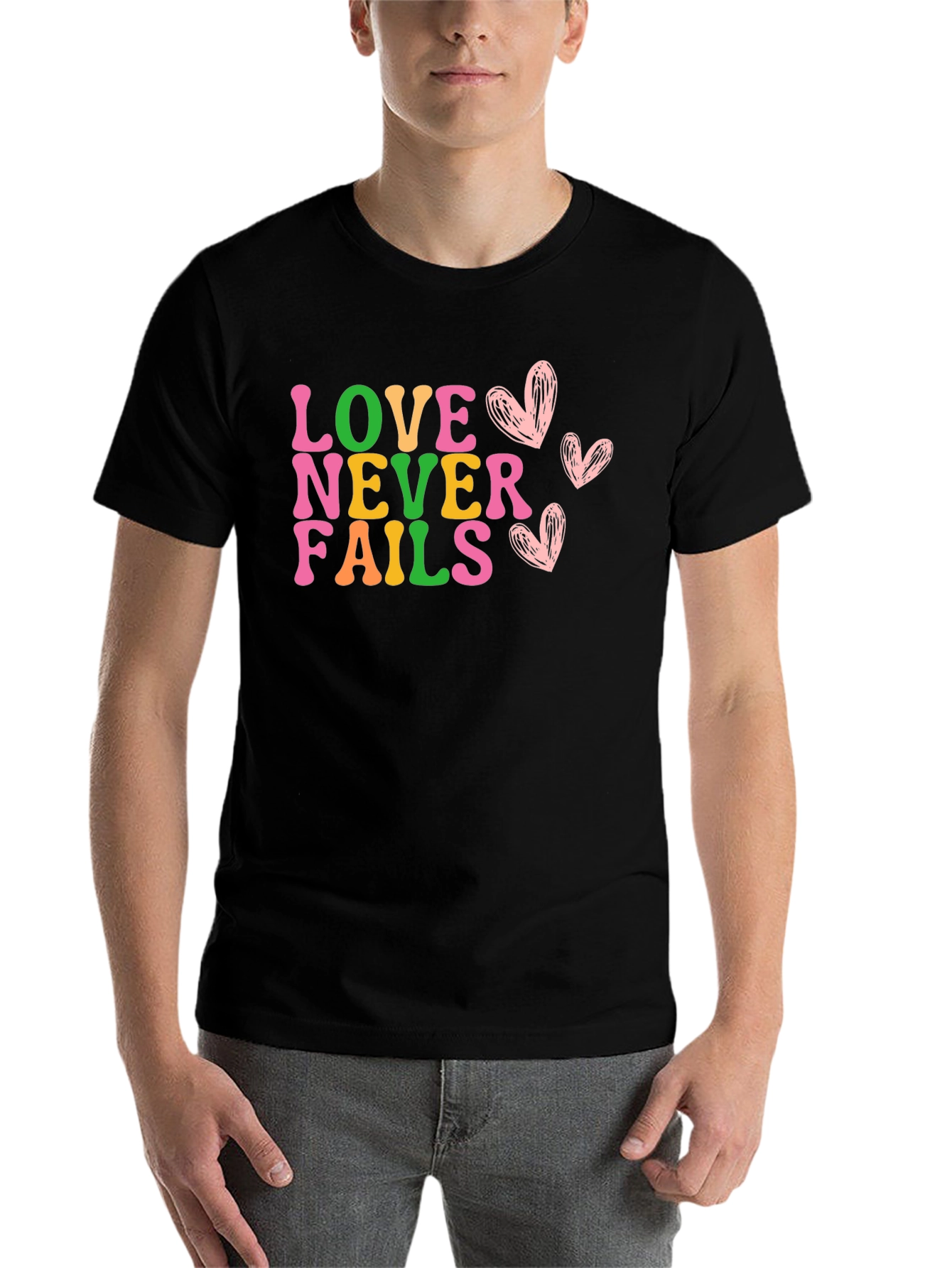 Black Love Never Fails Graphic Tee - Trendy Valentine's Shirt view 7