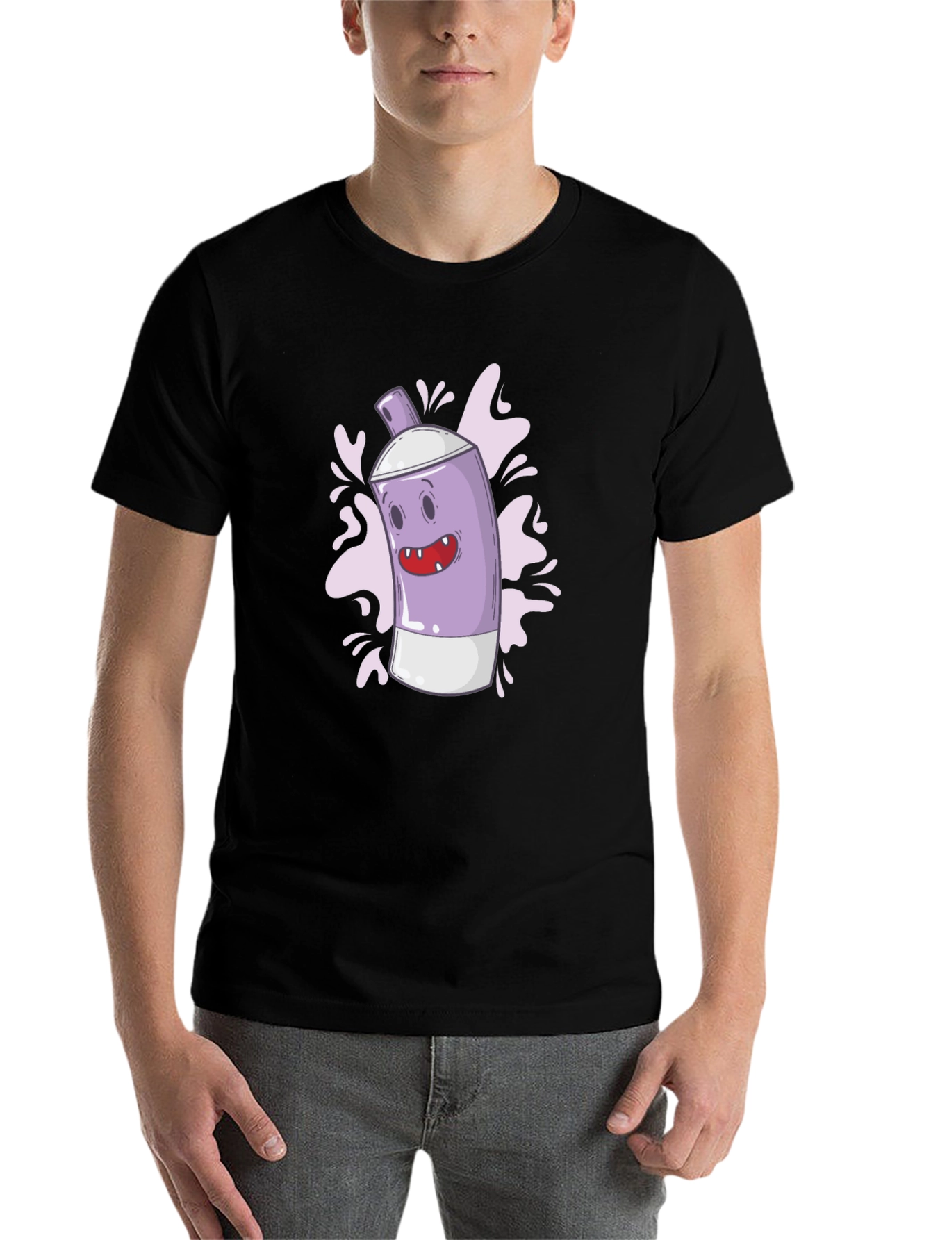 Black Funky Spray Can Graphic Tee - Cool Cartoon Design view 7