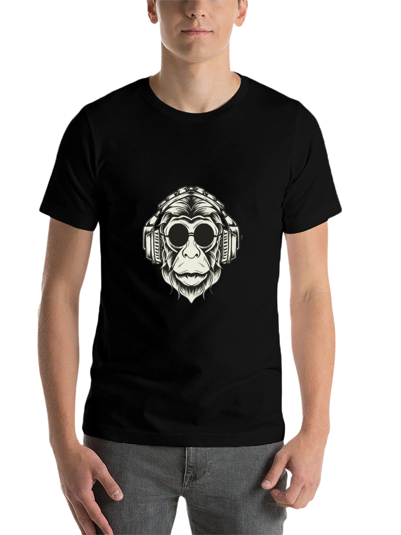 Black Cool Monkey Graphic Tee - Black Cotton Shirt view 7