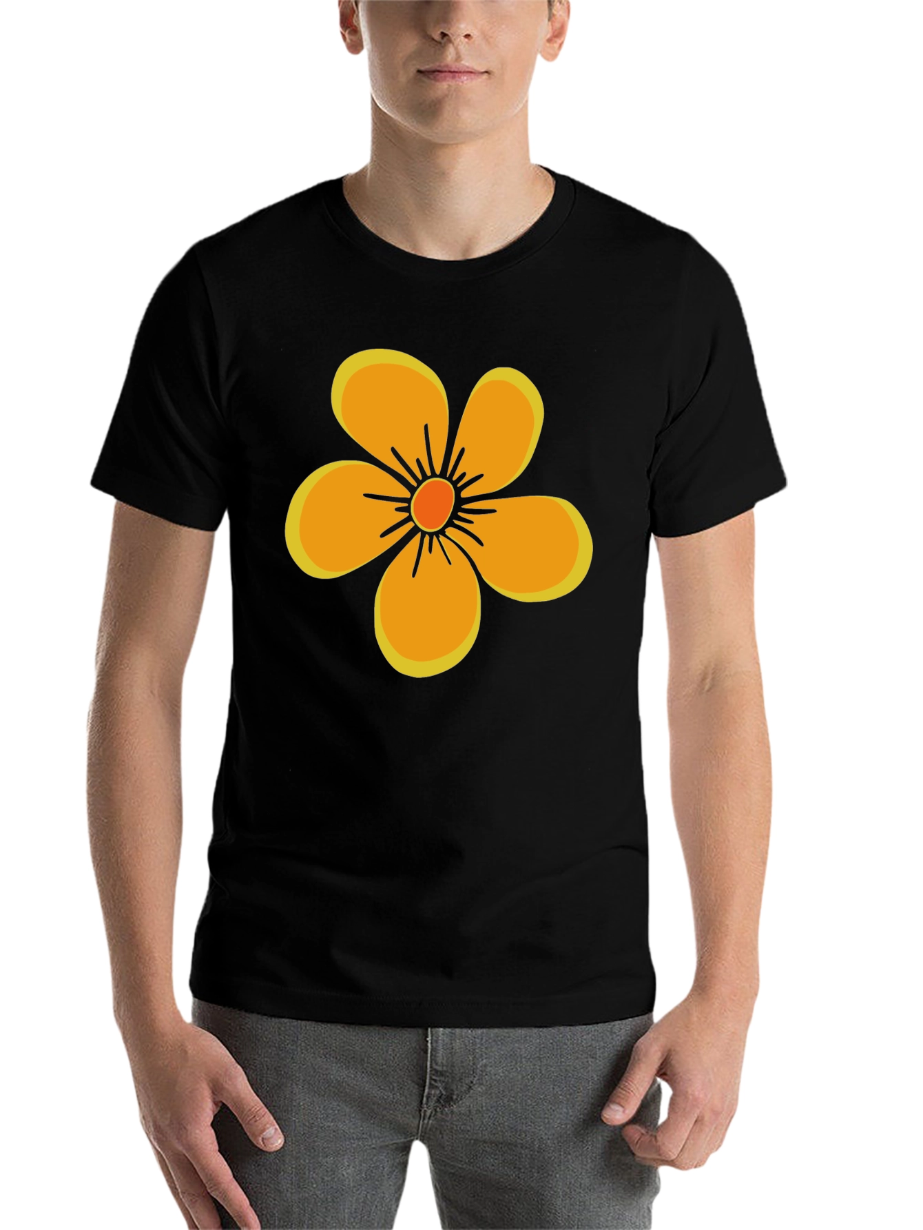 Black Black T-Shirt with Orange Flower Graphic view 7