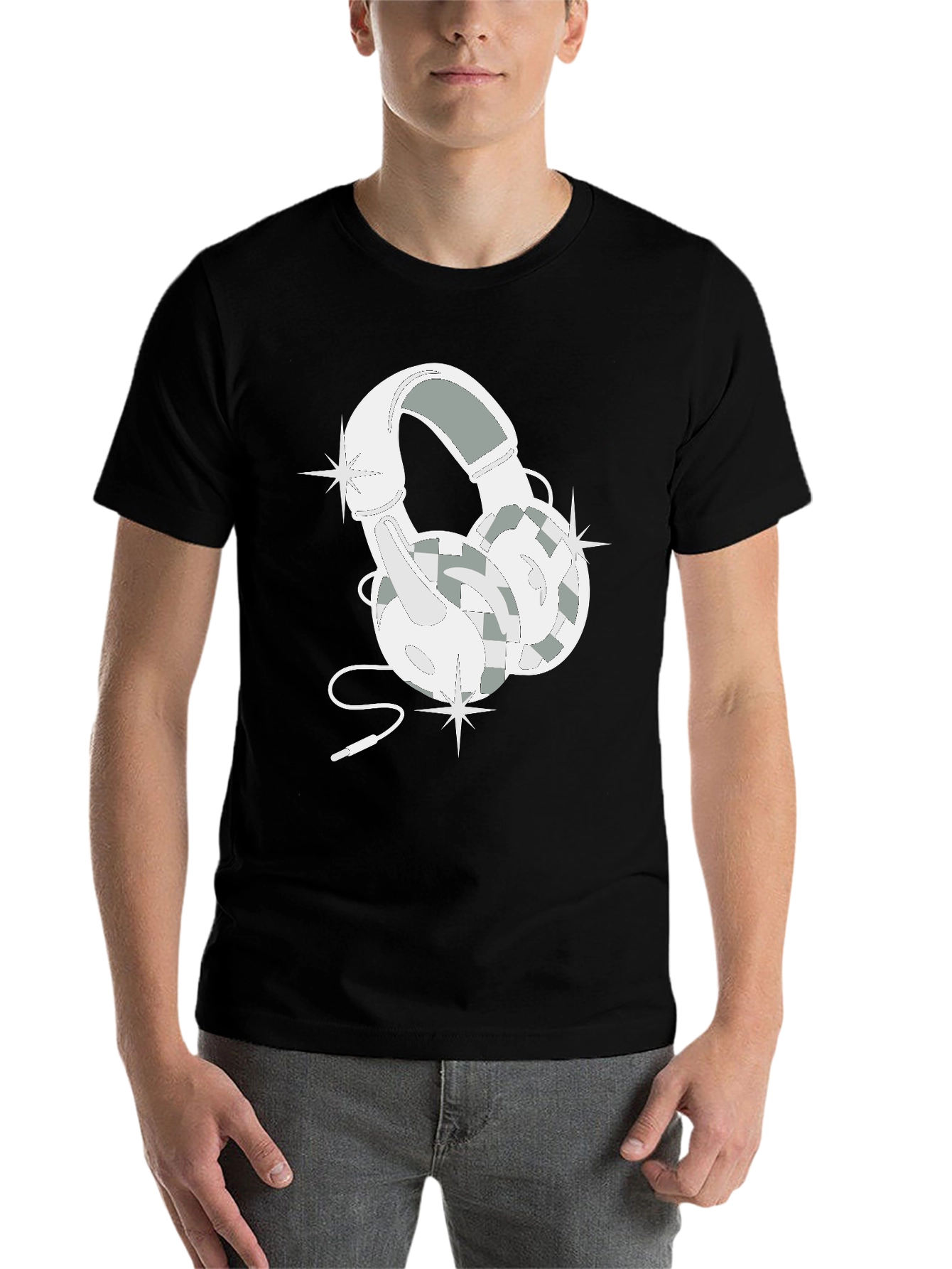 Black Stylish Headphones Graphic T-Shirt view 7