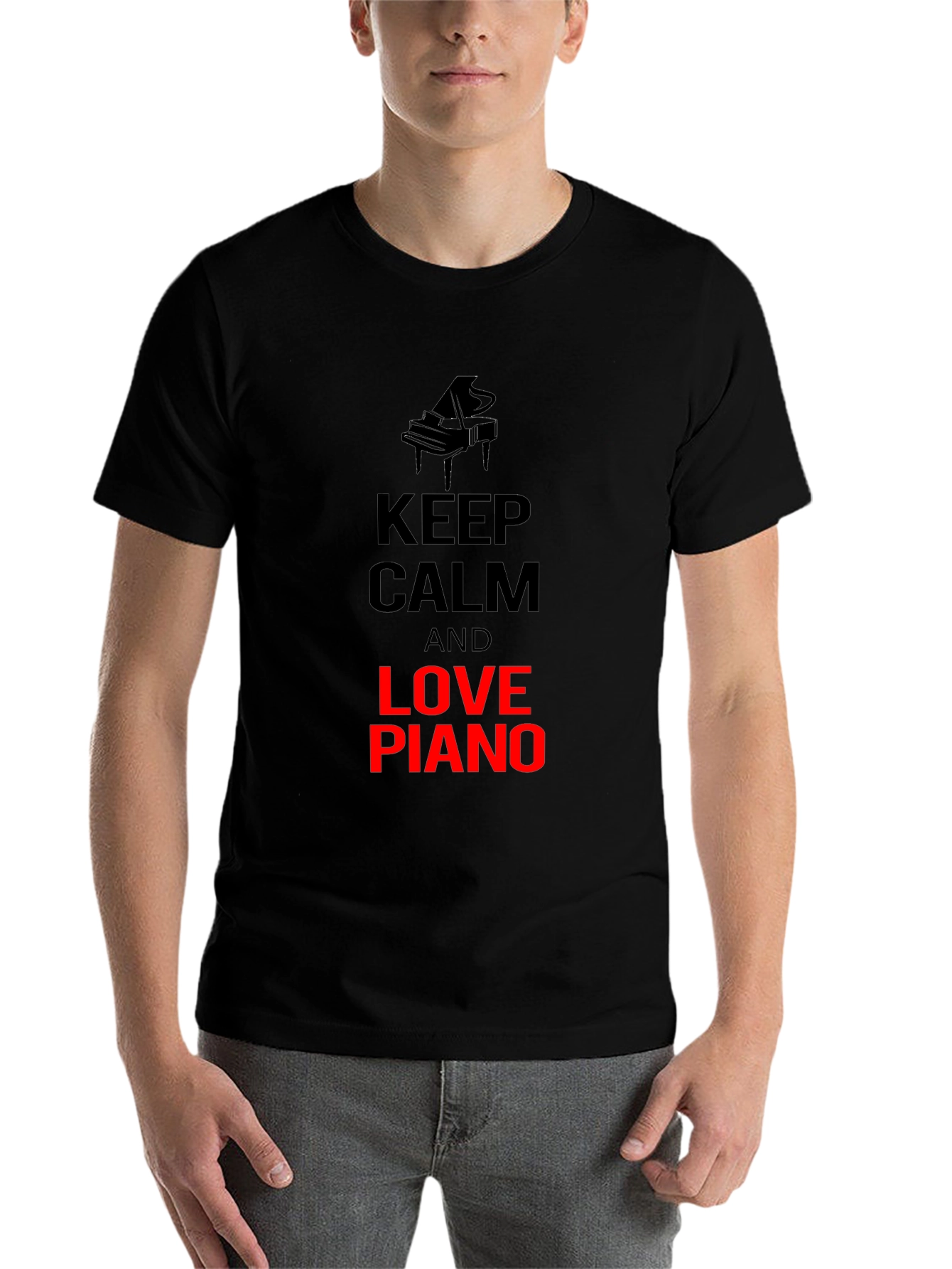 Black Keep Calm and Love Piano T-Shirt view 7