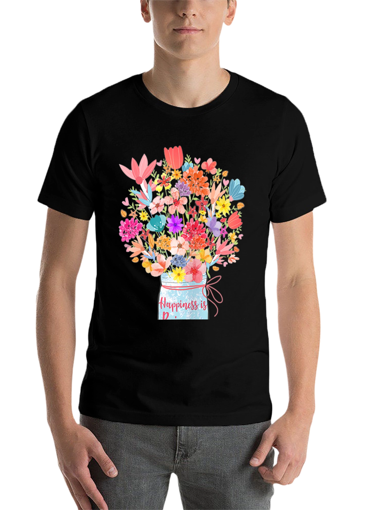Black Floral Happiness Jar T-Shirt view 7