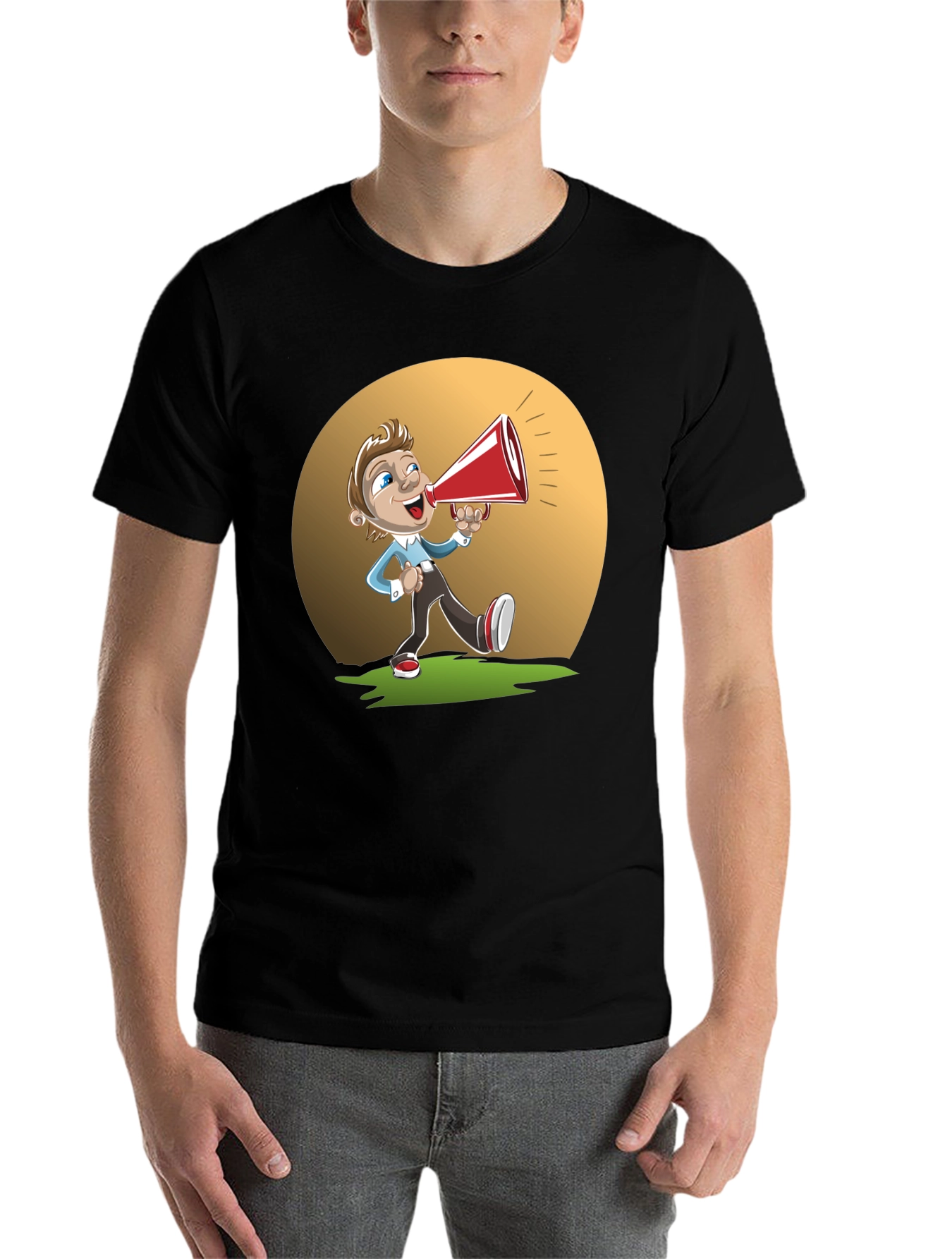 Black Cartoon Man with Megaphone Graphic T-Shirt view 7